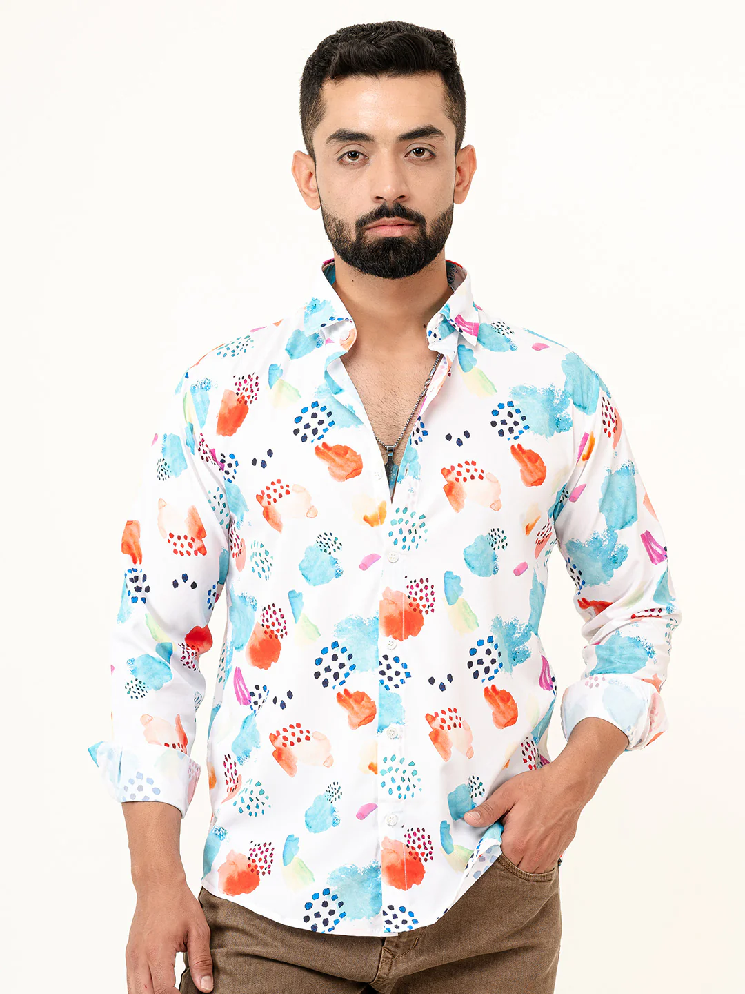 Abstract Crepe Printed Shirt For Men - Image 4