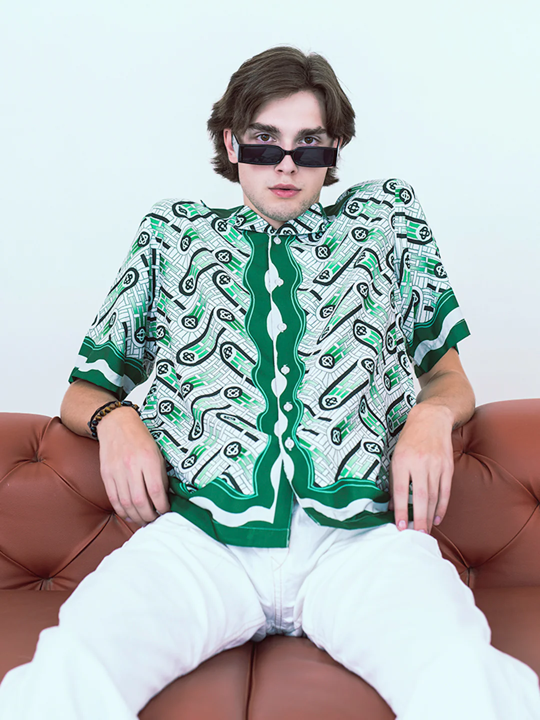 Abstract Printed Oversized Green Crepe Shirt - Image 4