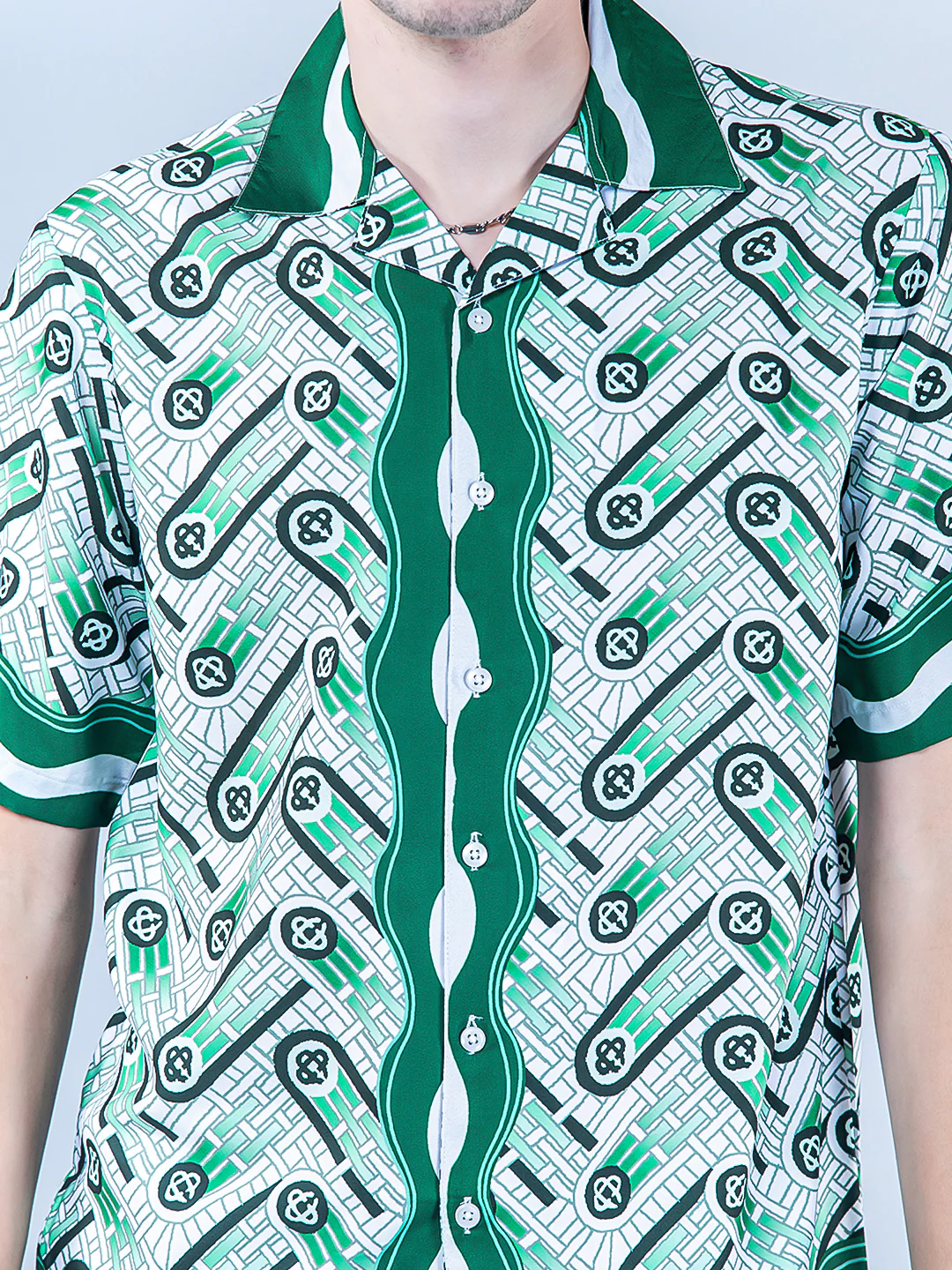 Abstract Printed Oversized Green Crepe Shirt - Image 5
