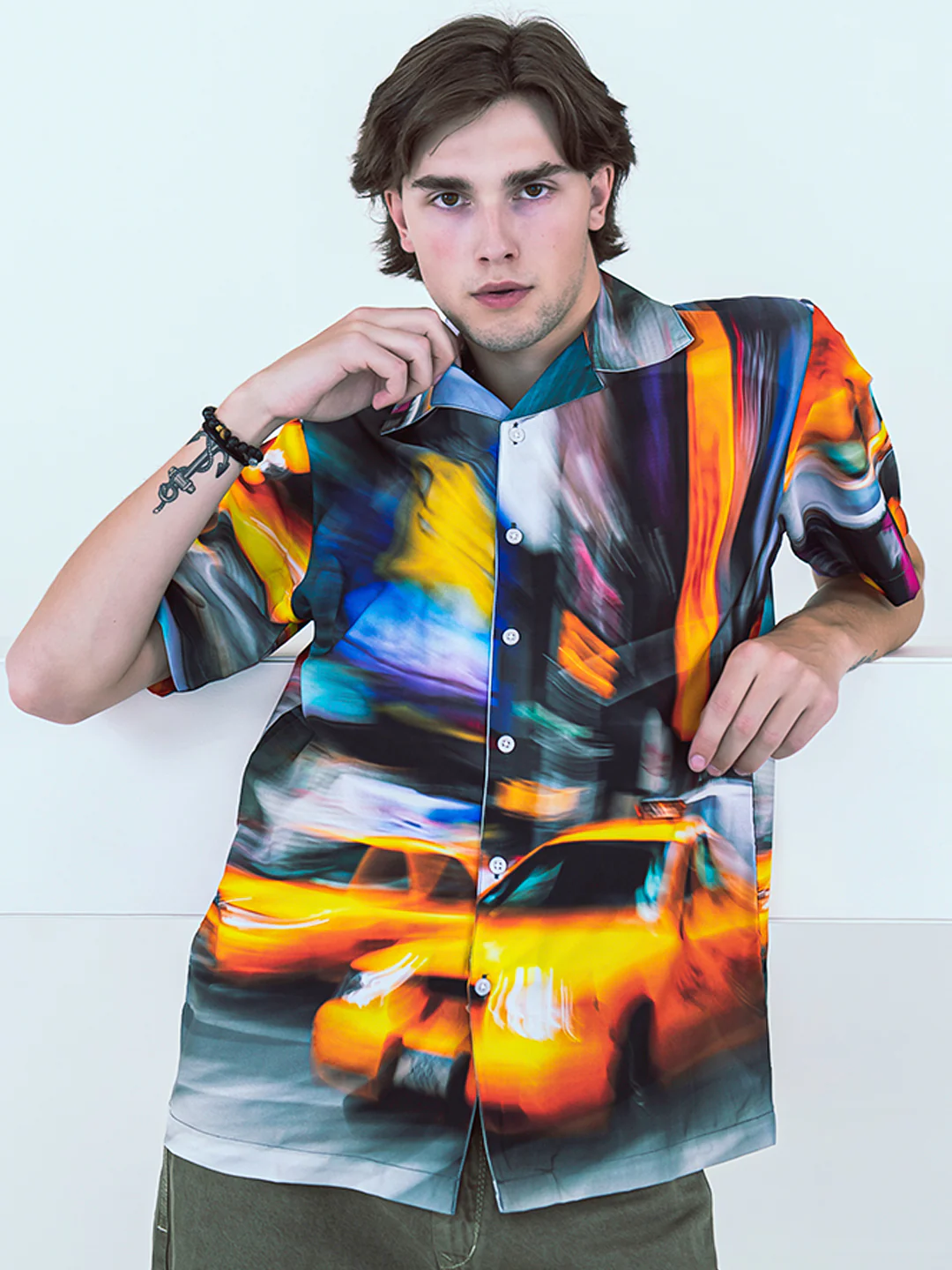 Abstract Printed Oversized Multicolor Crepe Shirt - Image 4