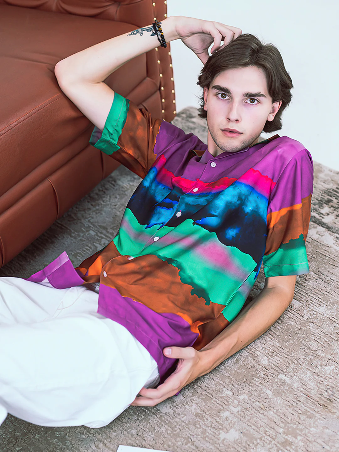 Abstract Printed Oversized Multicolor Crepe Shirt - Image 5