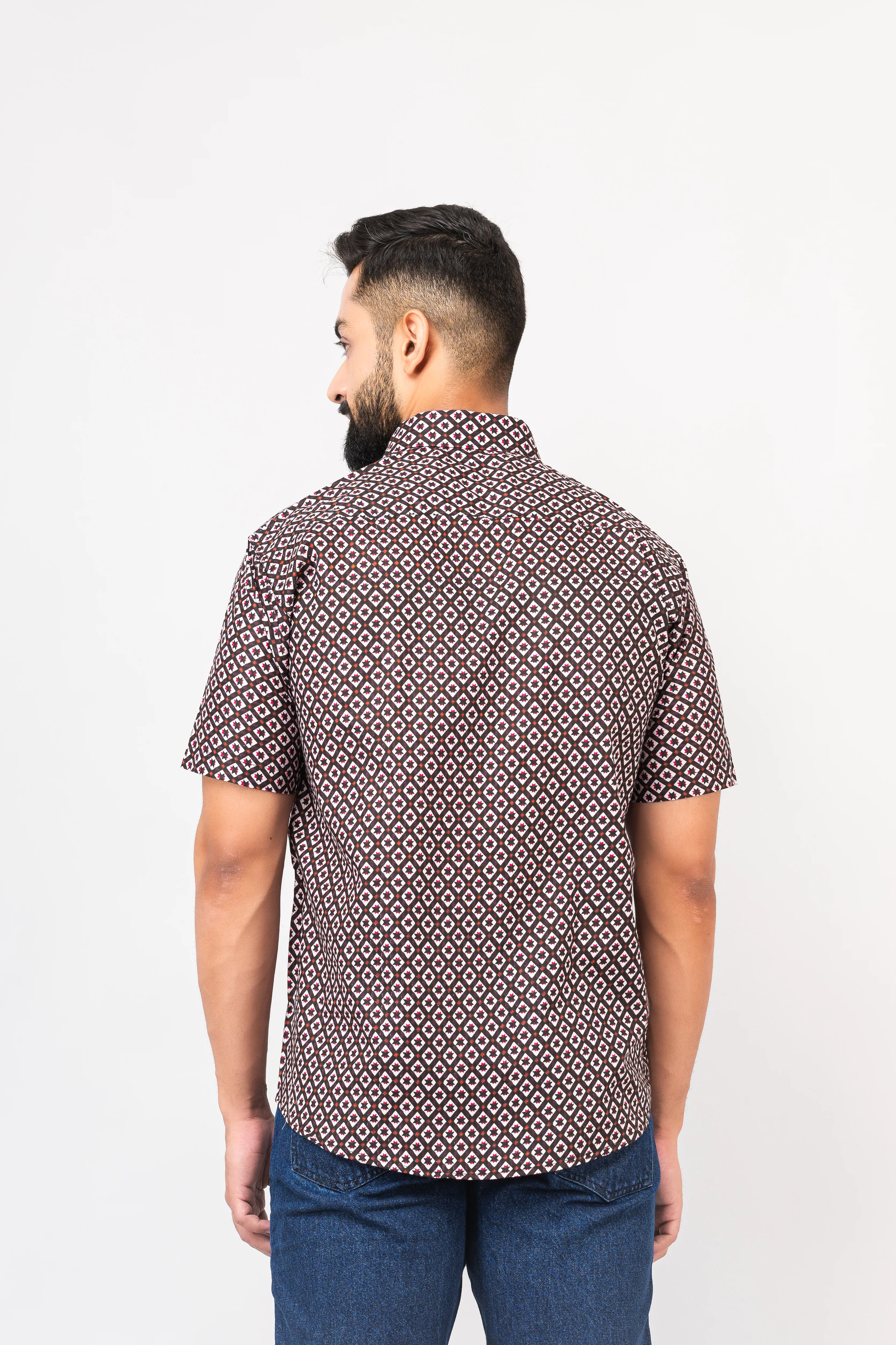 Balck Traditional Geomatric Printed Half Sleeves Shirt - Image 5