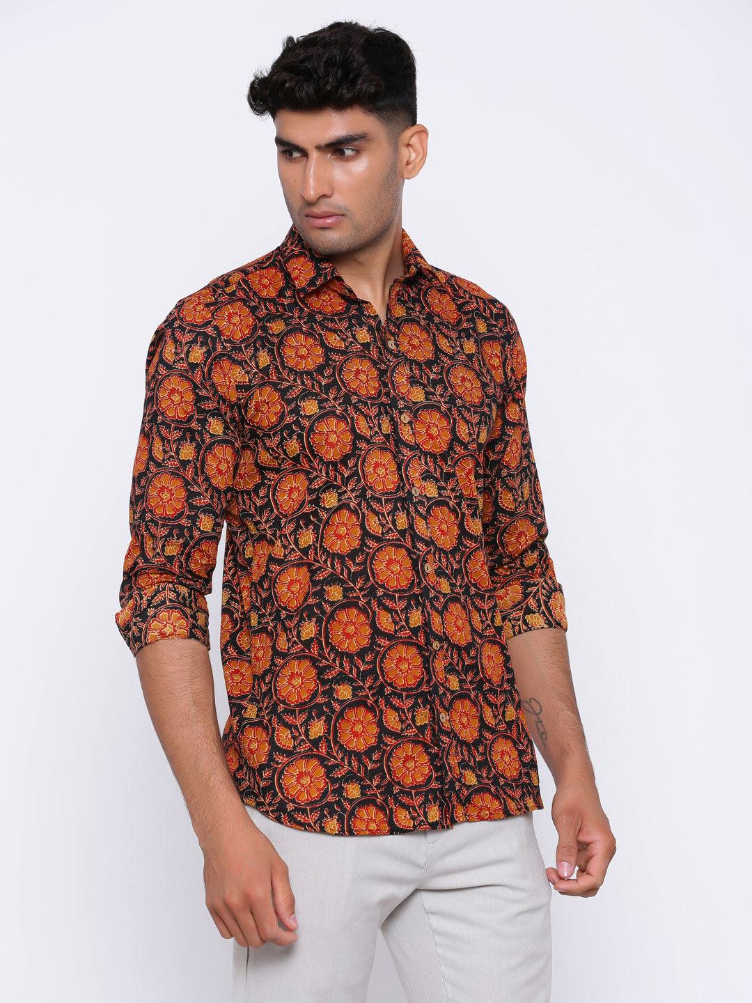 Black and Orange Printed Cotton Shirt - Image 3