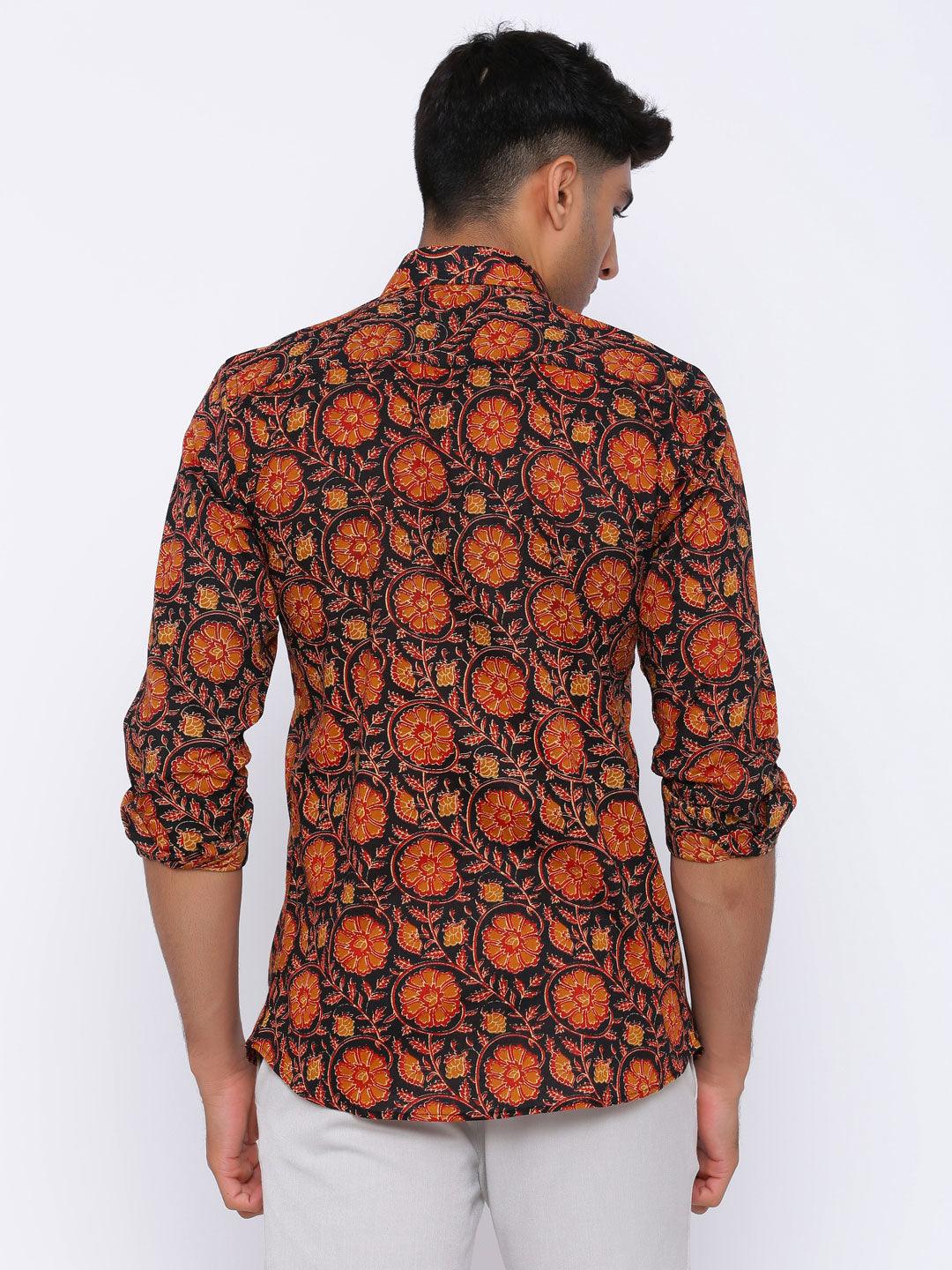 Black and Orange Printed Cotton Shirt - Image 4