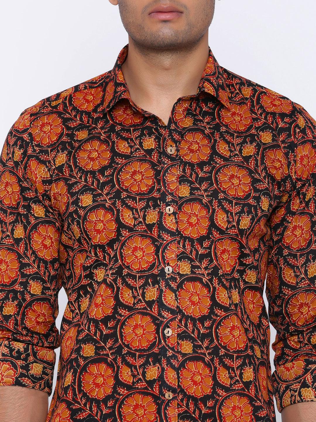 Black and Orange Printed Cotton Shirt - Image 5