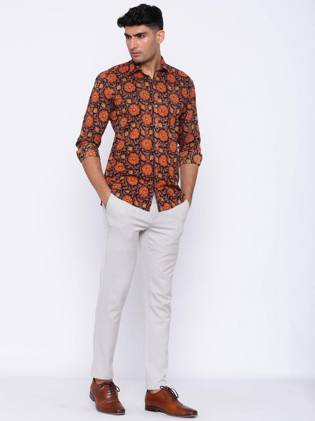 Black and Orange Printed Cotton Shirt - Image 6
