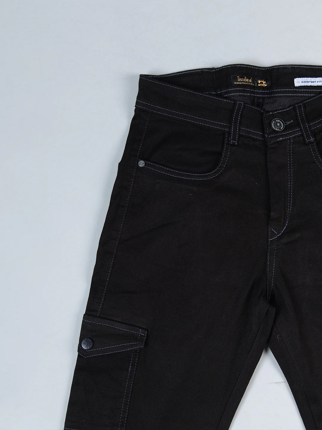 Black Straight Fit Cargo Denim Jeans - Image 6