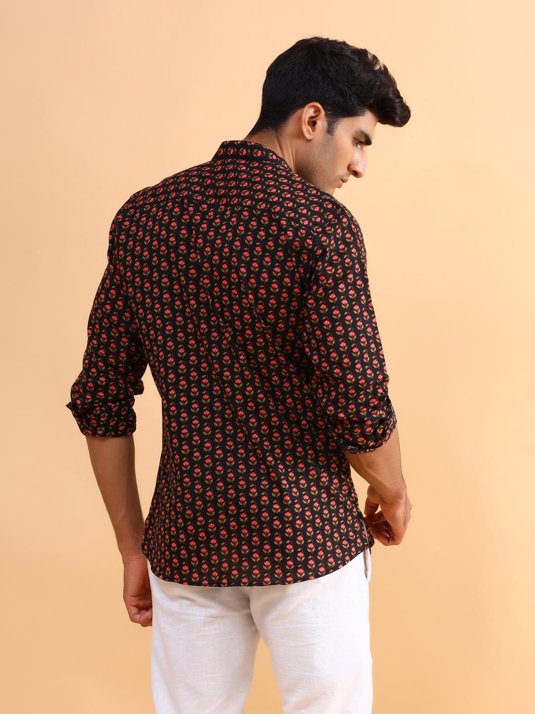 Black Blossom Printed Cotton Kurta - Image 6