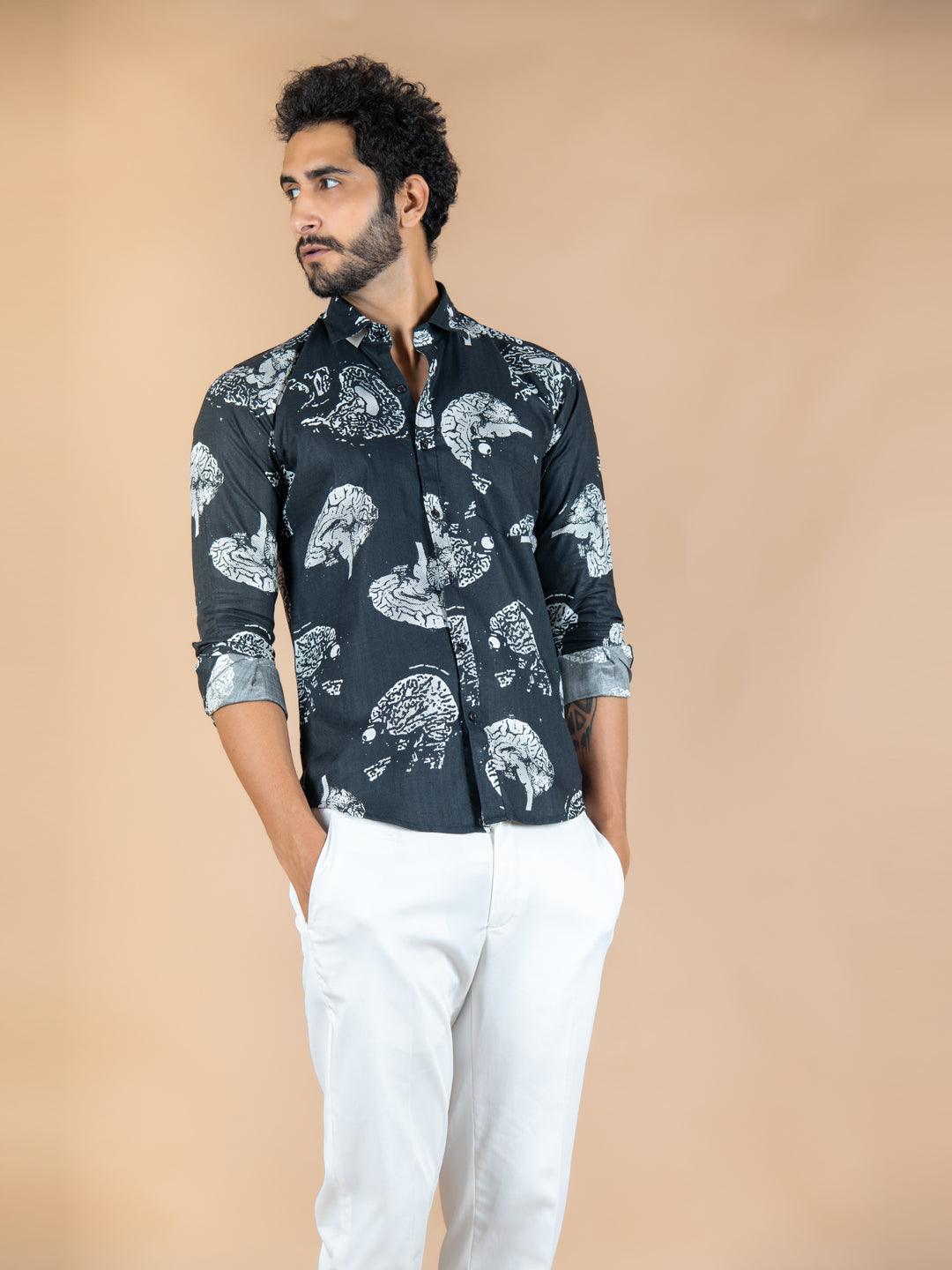 Black Brain Printed Cotton Shirt - Image 3