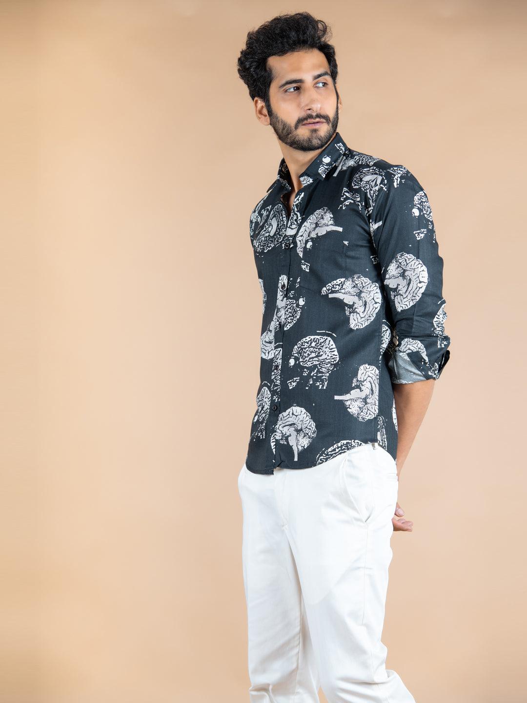 Black Brain Printed Cotton Shirt - Image 4