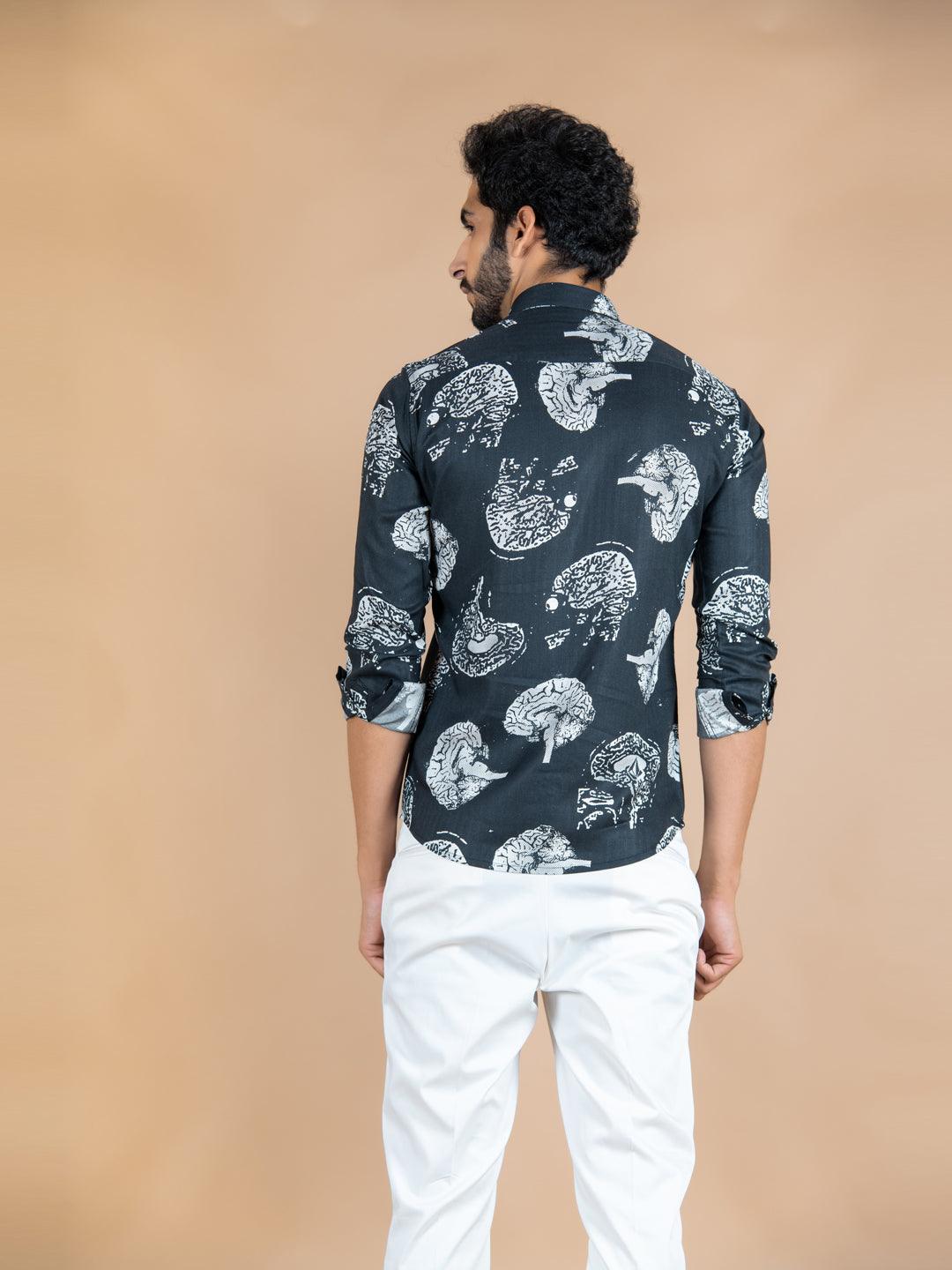 Black Brain Printed Cotton Shirt - Image 5