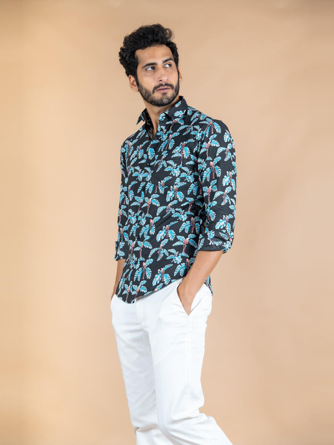Black Fauna Printed Cotton Shirt - Image 3