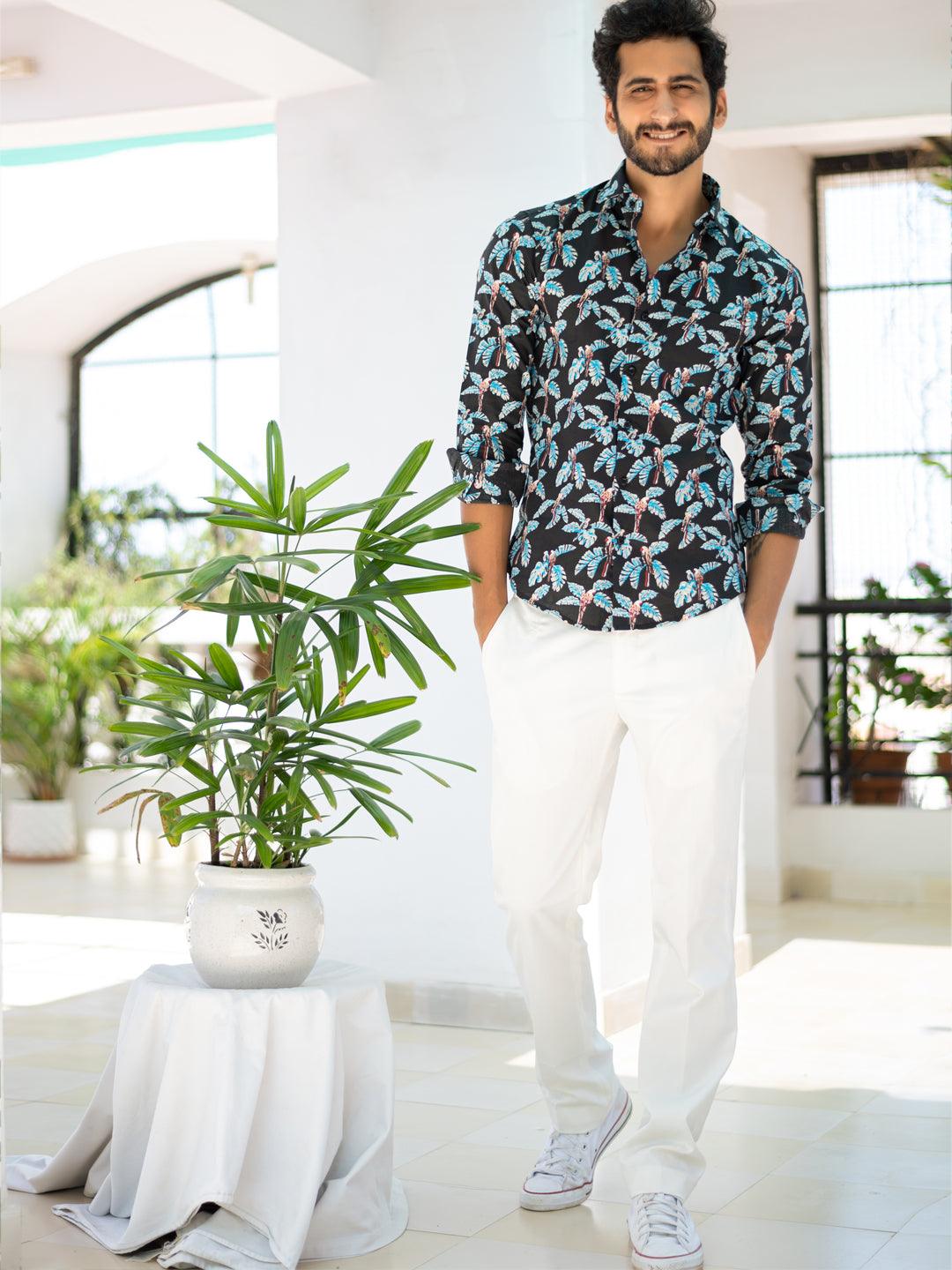 Black Fauna Printed Cotton Shirt - Image 6