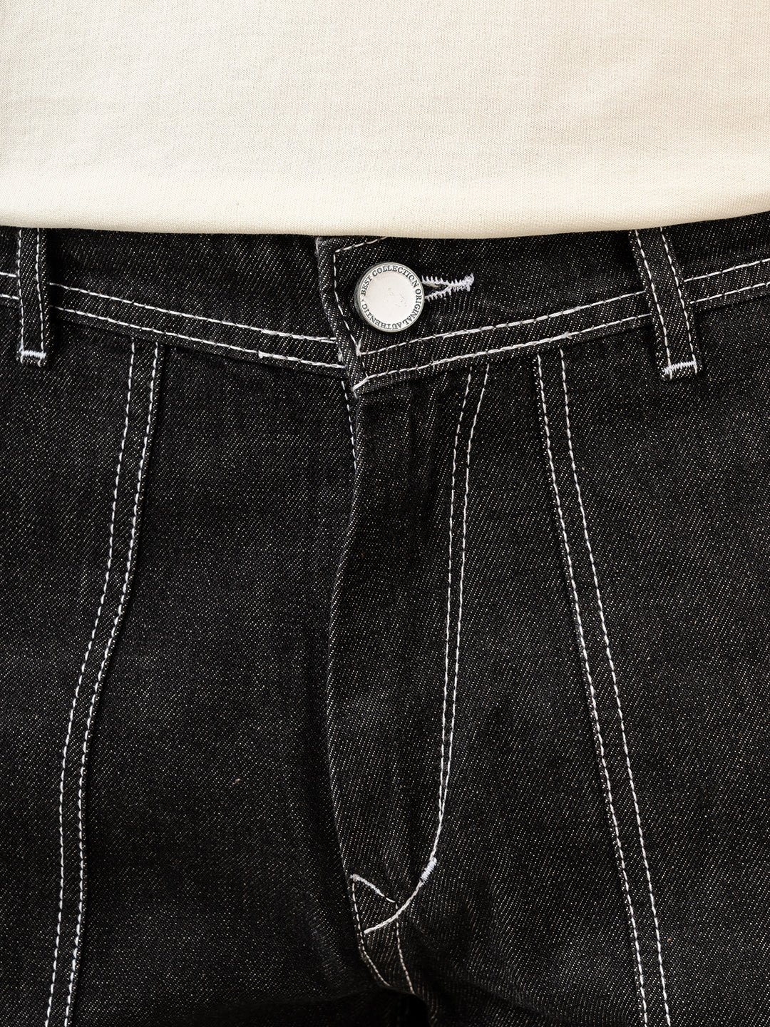 Black Flared Straight Fit Denim Cargo Jeans - Image 3