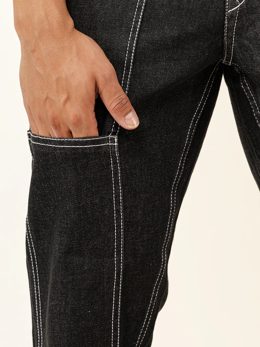 Black Flared Straight Fit Denim Cargo Jeans - Image 4