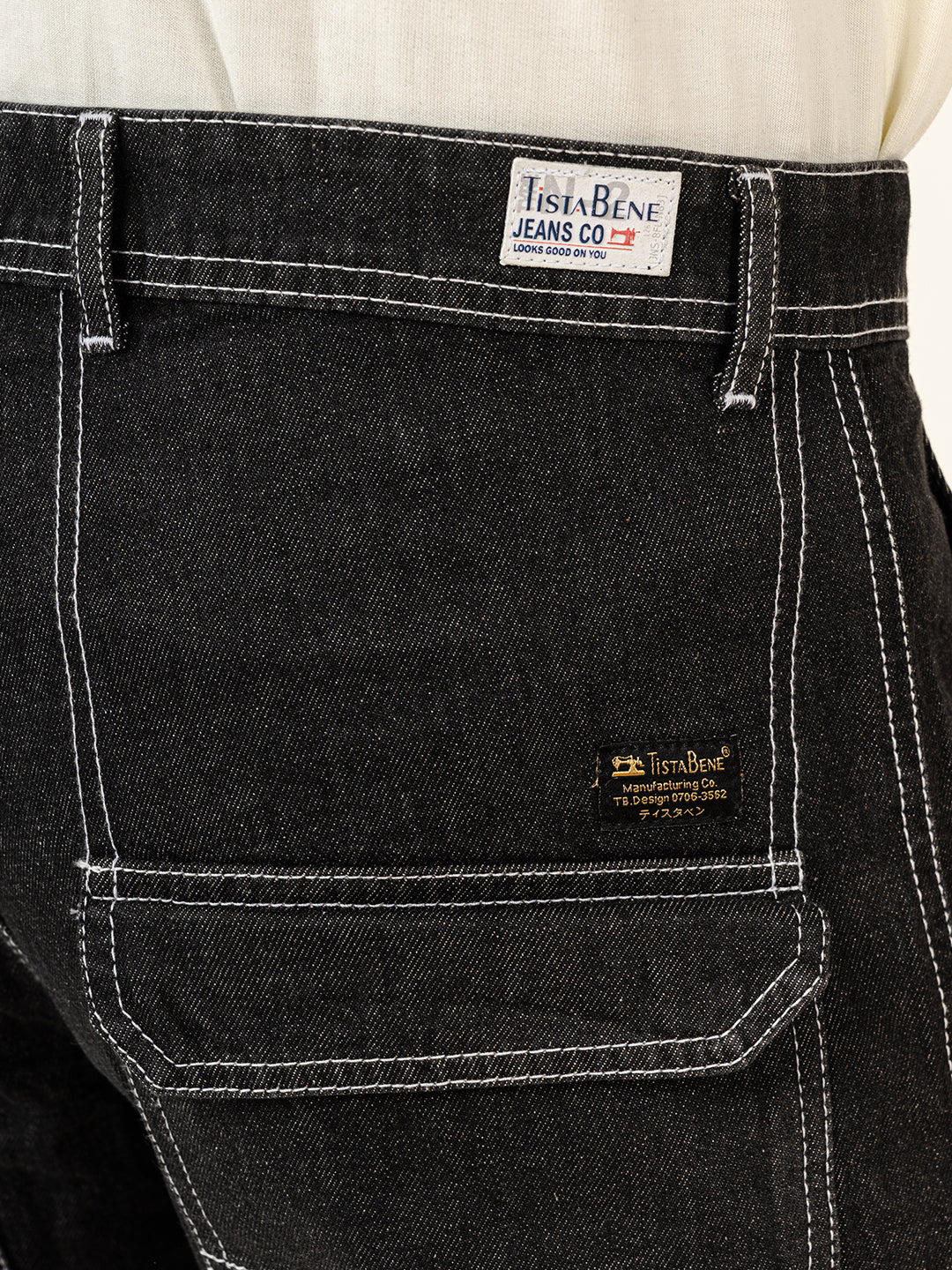 Black Flared Straight Fit Denim Cargo Jeans - Image 5