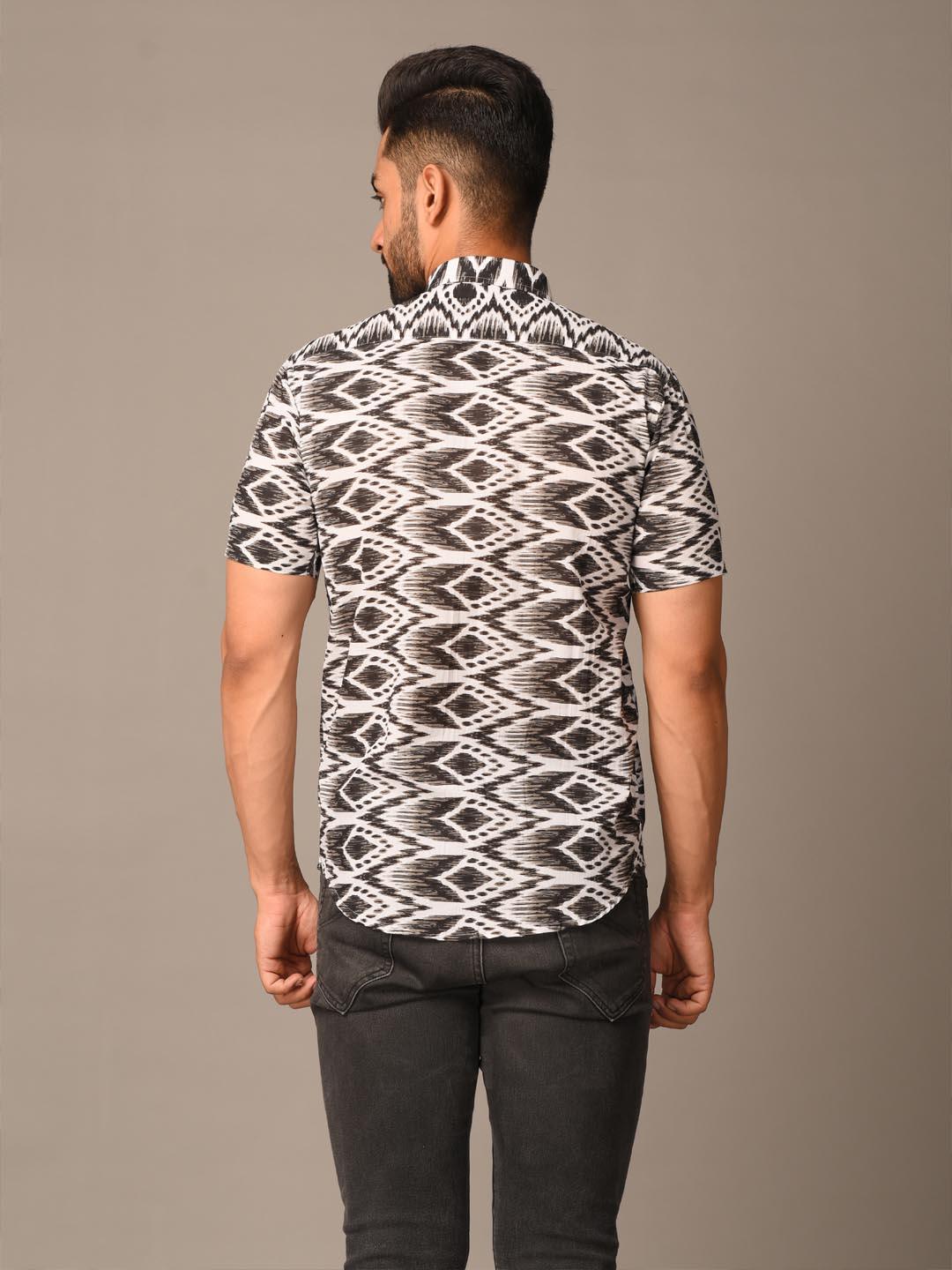 Black Ikat Printed Cotton Half Shirt - Image 5