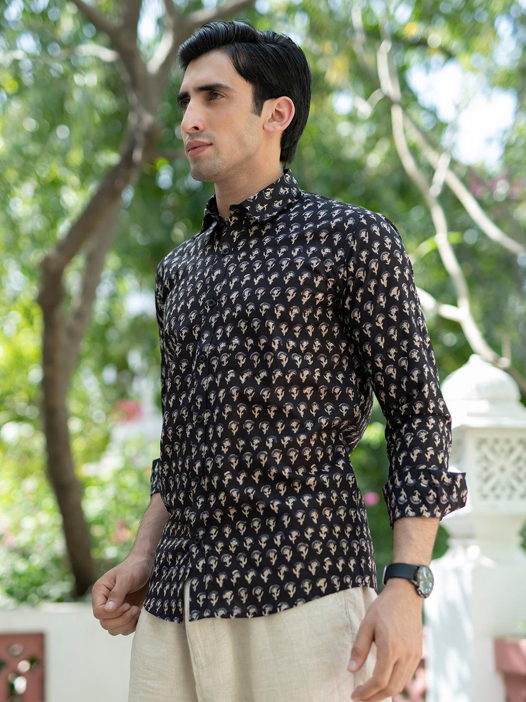 Black Jaipuri Cotton Printed Shirt - Image 3