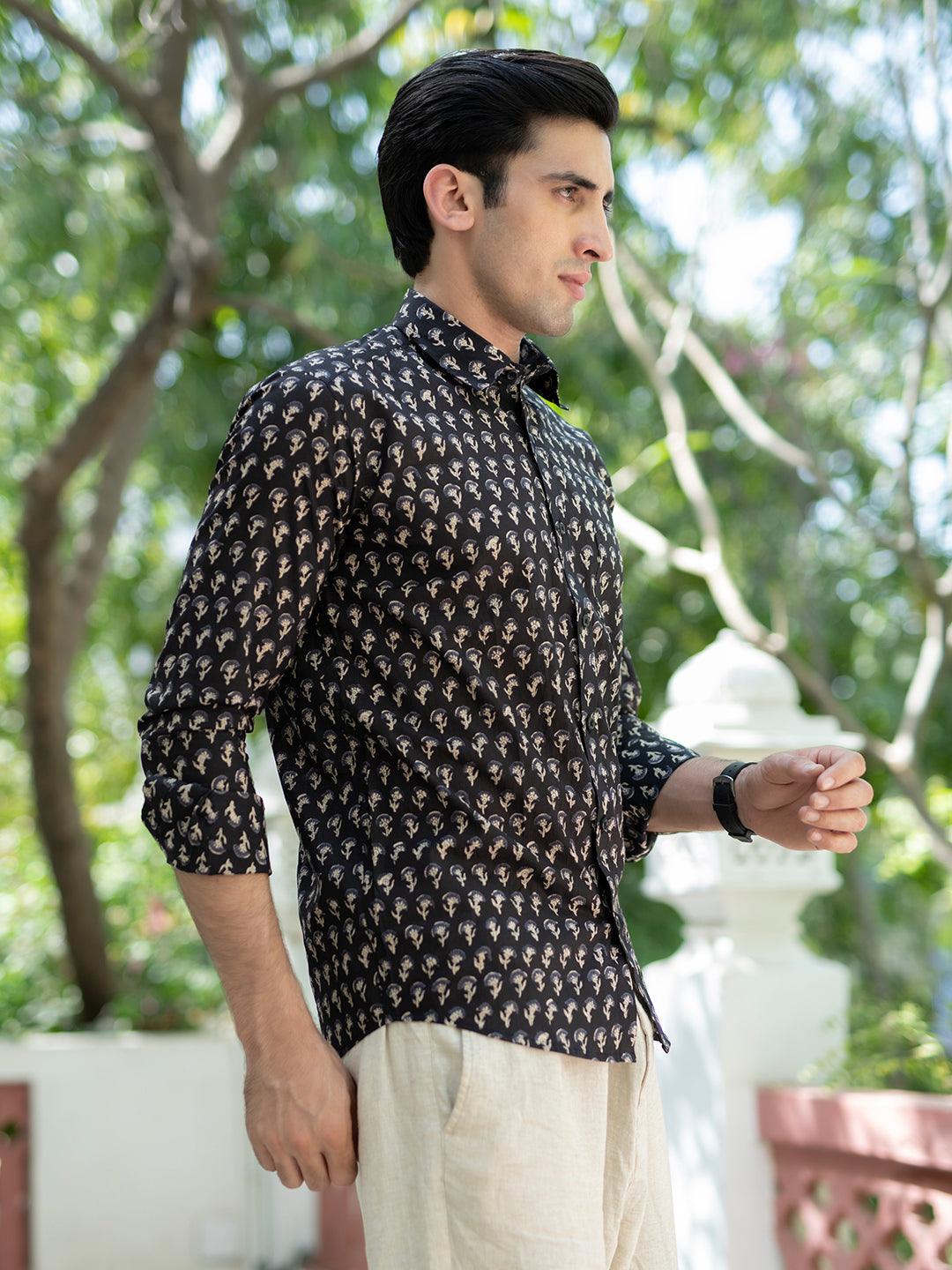 Black Jaipuri Cotton Printed Shirt - Image 4