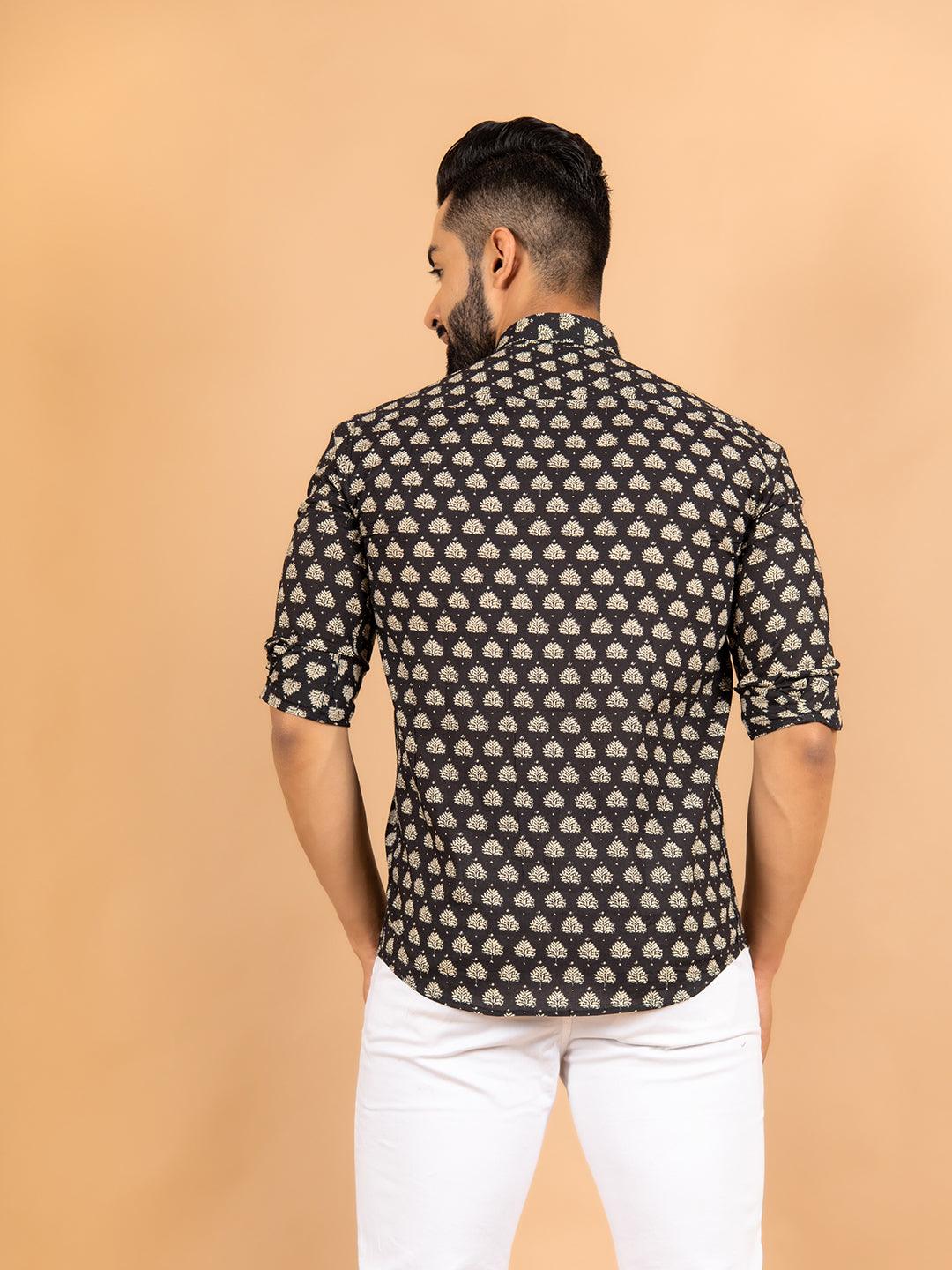 Black Jaipuri Cotton Printed Shirt For Men - Image 6