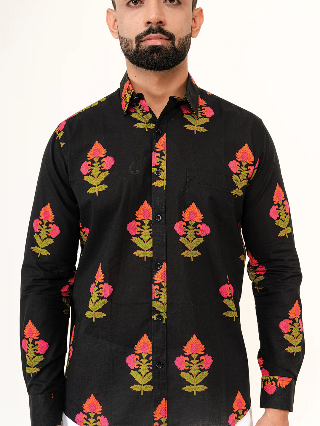 Black Jaipuri Cotton Printed Shirts For Men - Image 3