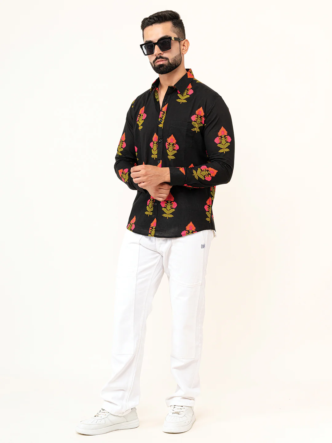 Black Jaipuri Cotton Printed Shirts For Men - Image 4