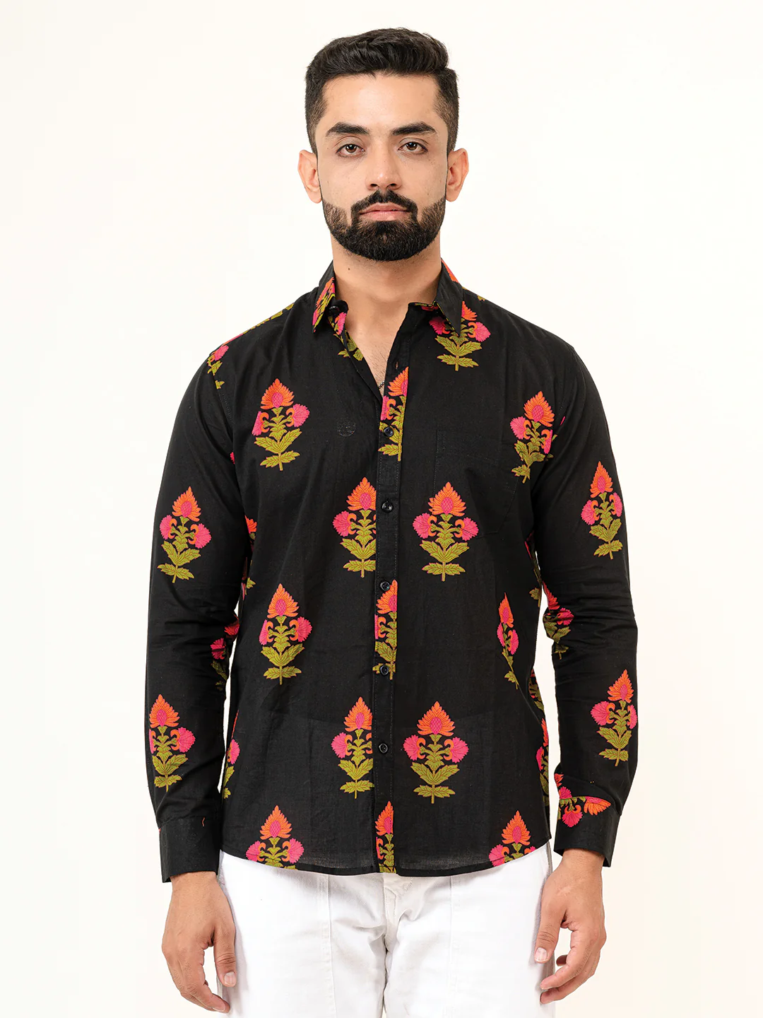 Black Jaipuri Cotton Printed Shirts For Men - Image 6