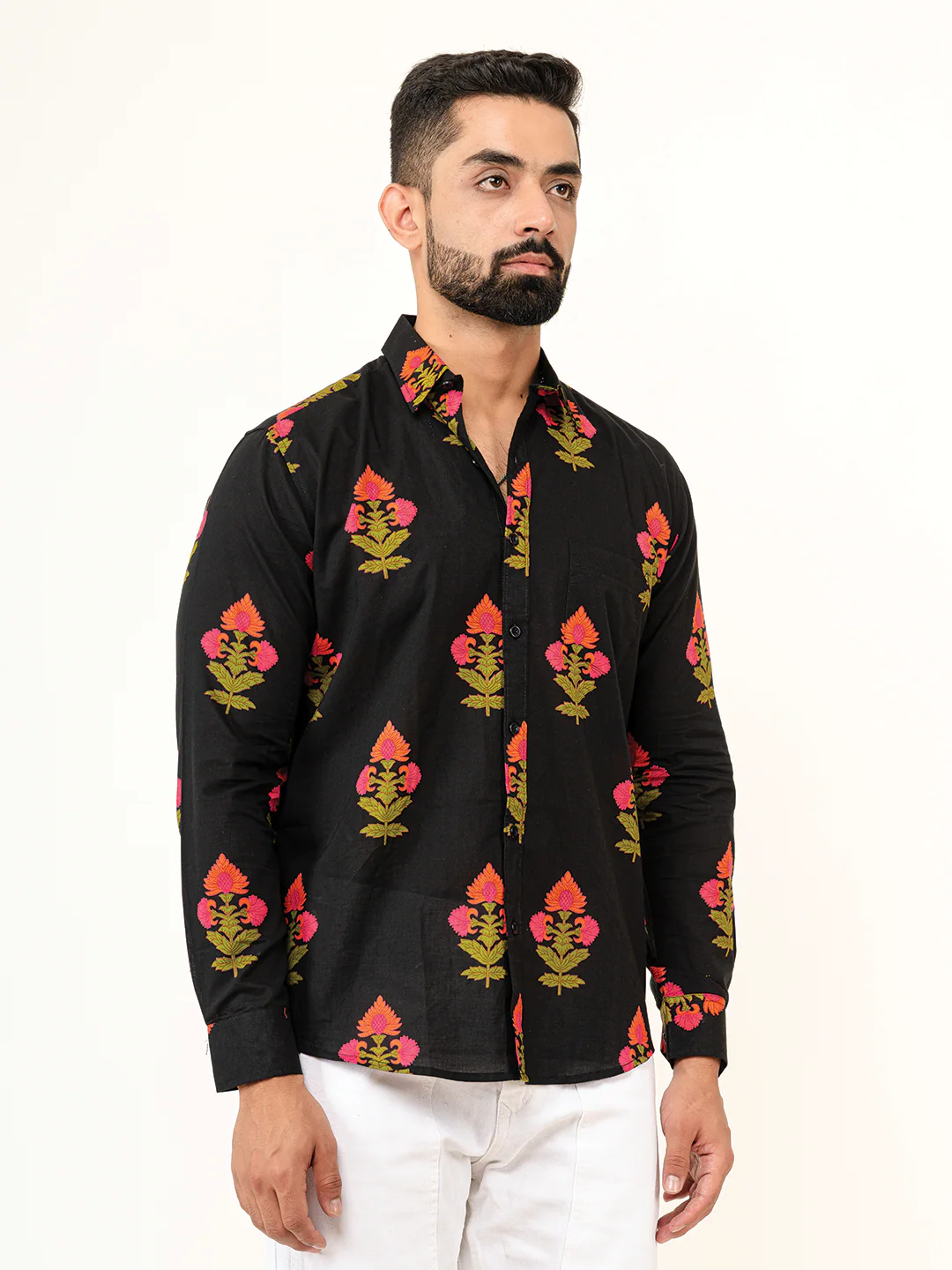 Black Jaipuri Cotton Printed Shirts For Men - Image 7