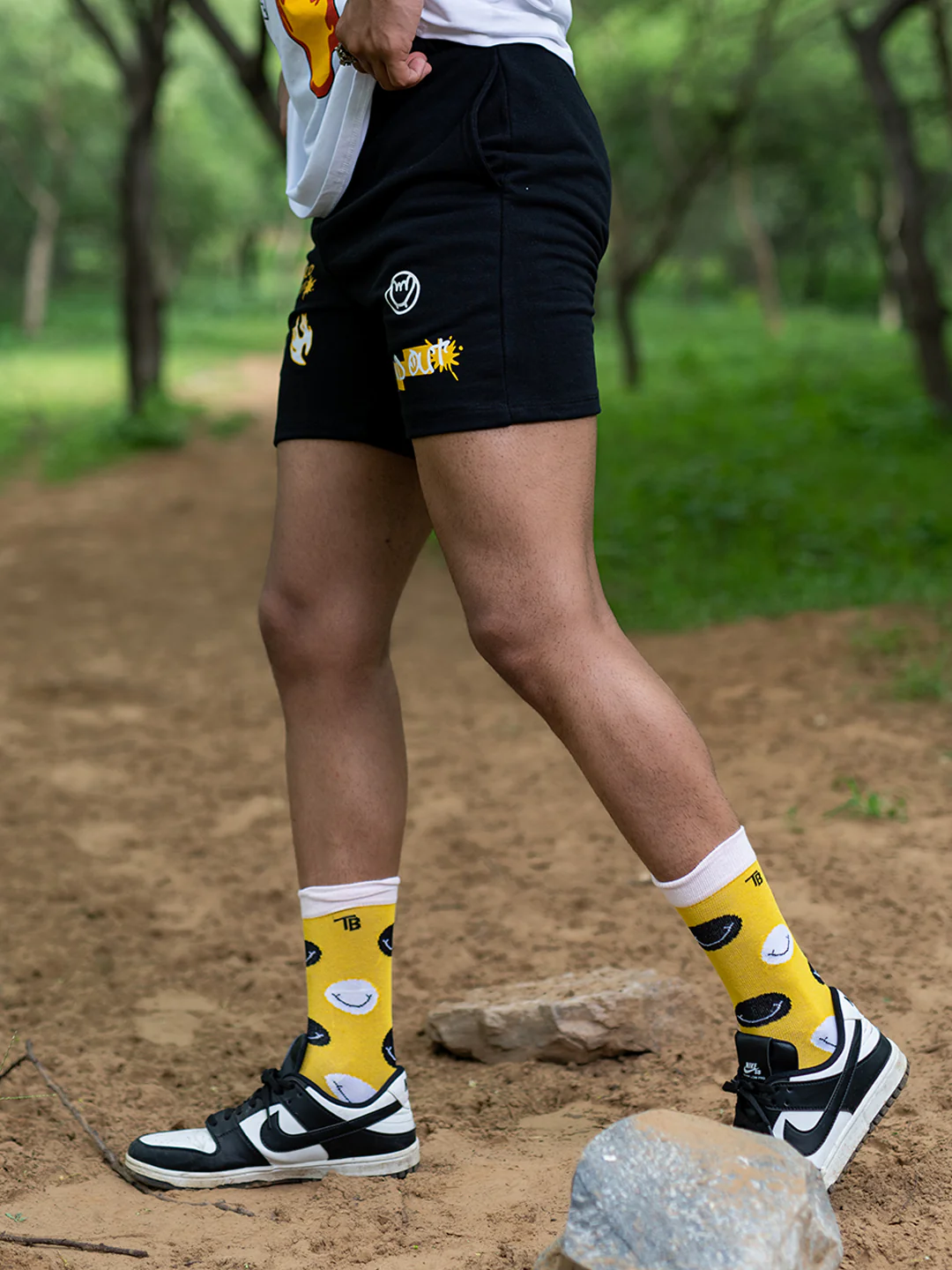 Black Letter & Graphic Printed Cotton Shorts - Image 3