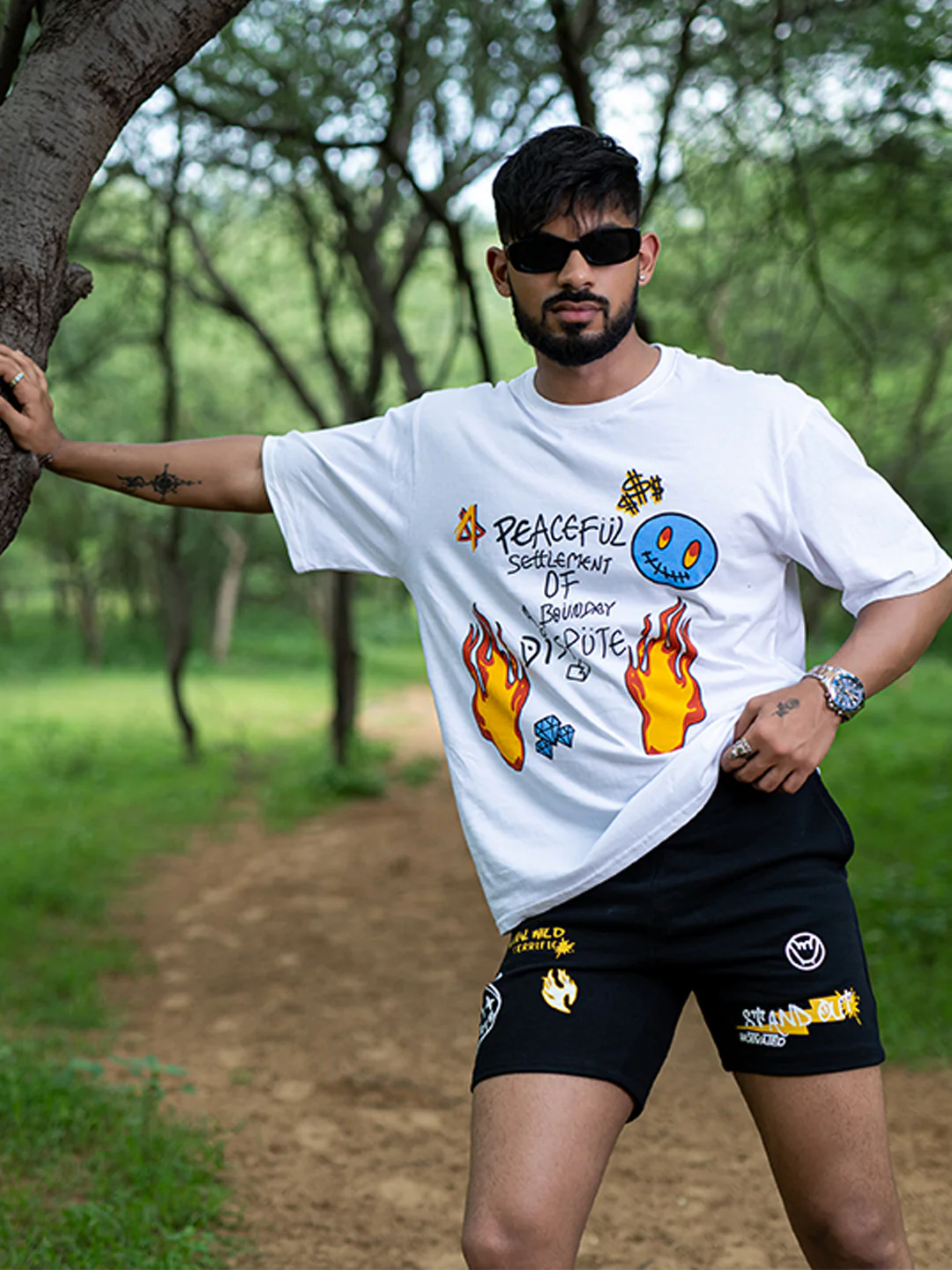 Black Letter & Graphic Printed Cotton Shorts - Image 4