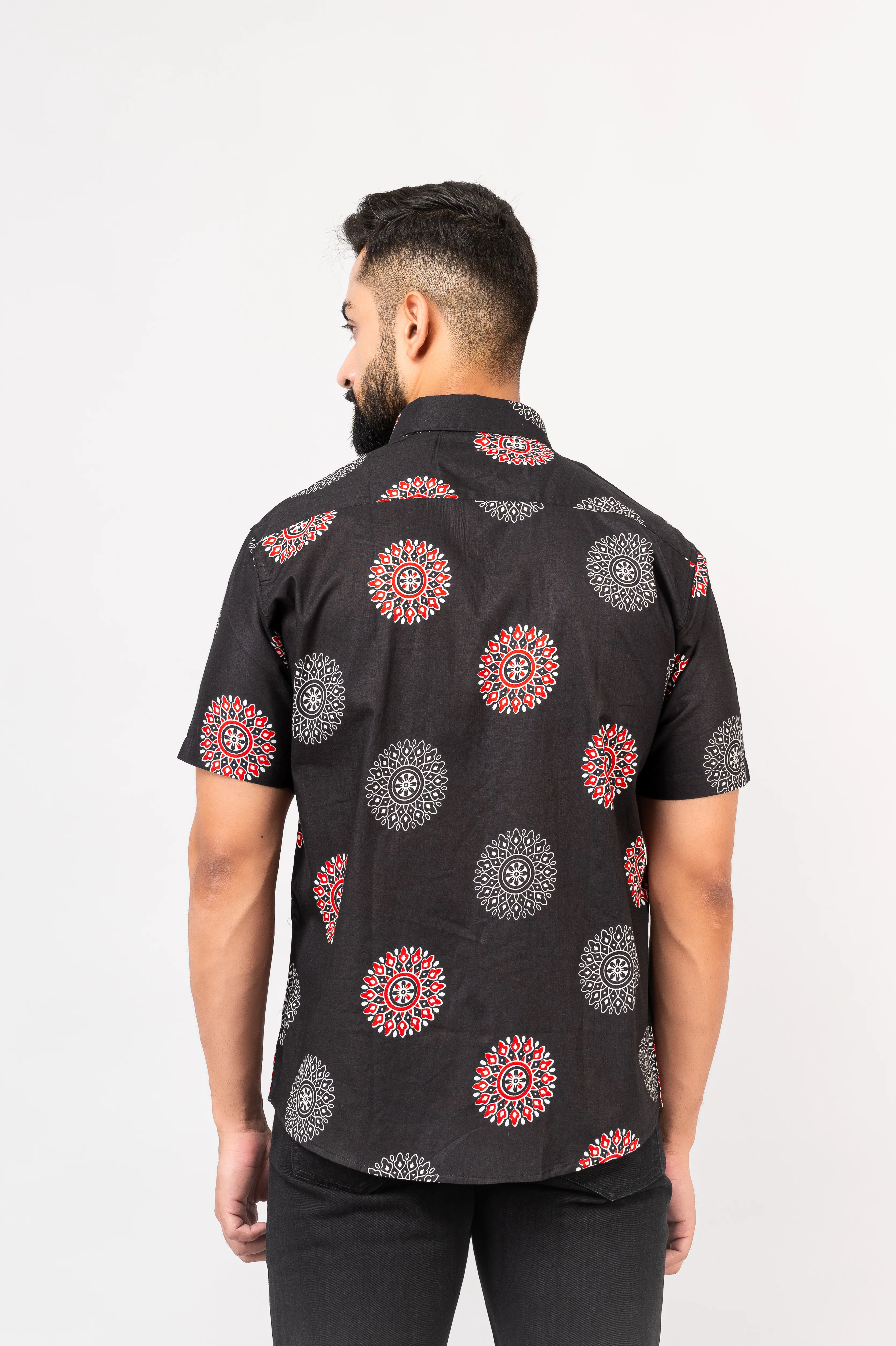 Black Mandala Print Half Sleeves Shirt - Image 5