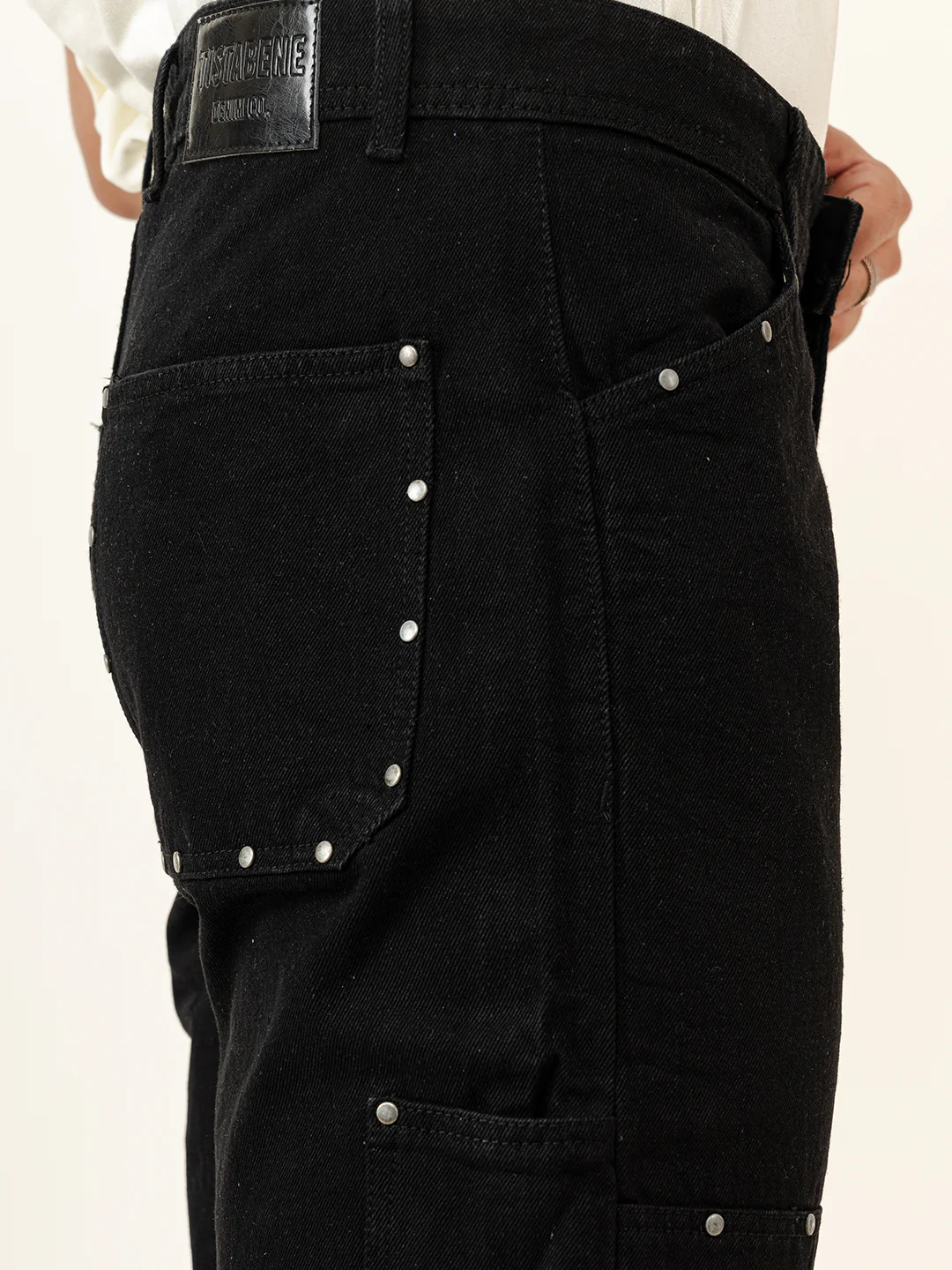 Black Straight Fit Denim Cargo Men's Jeans - Image 5