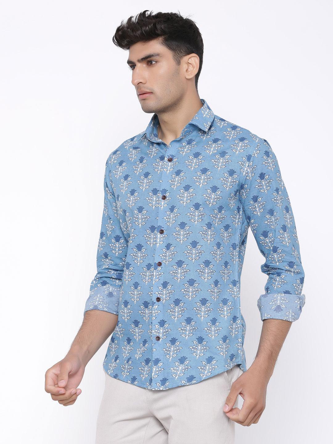 Blue Blossom Printed Cotton Shirt - Image 3