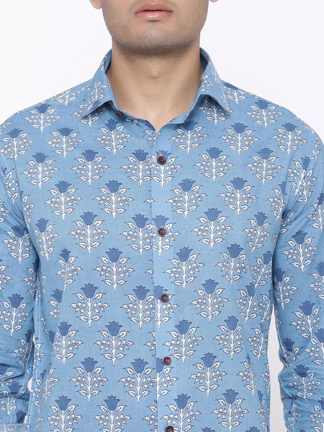 Blue Blossom Printed Cotton Shirt - Image 5
