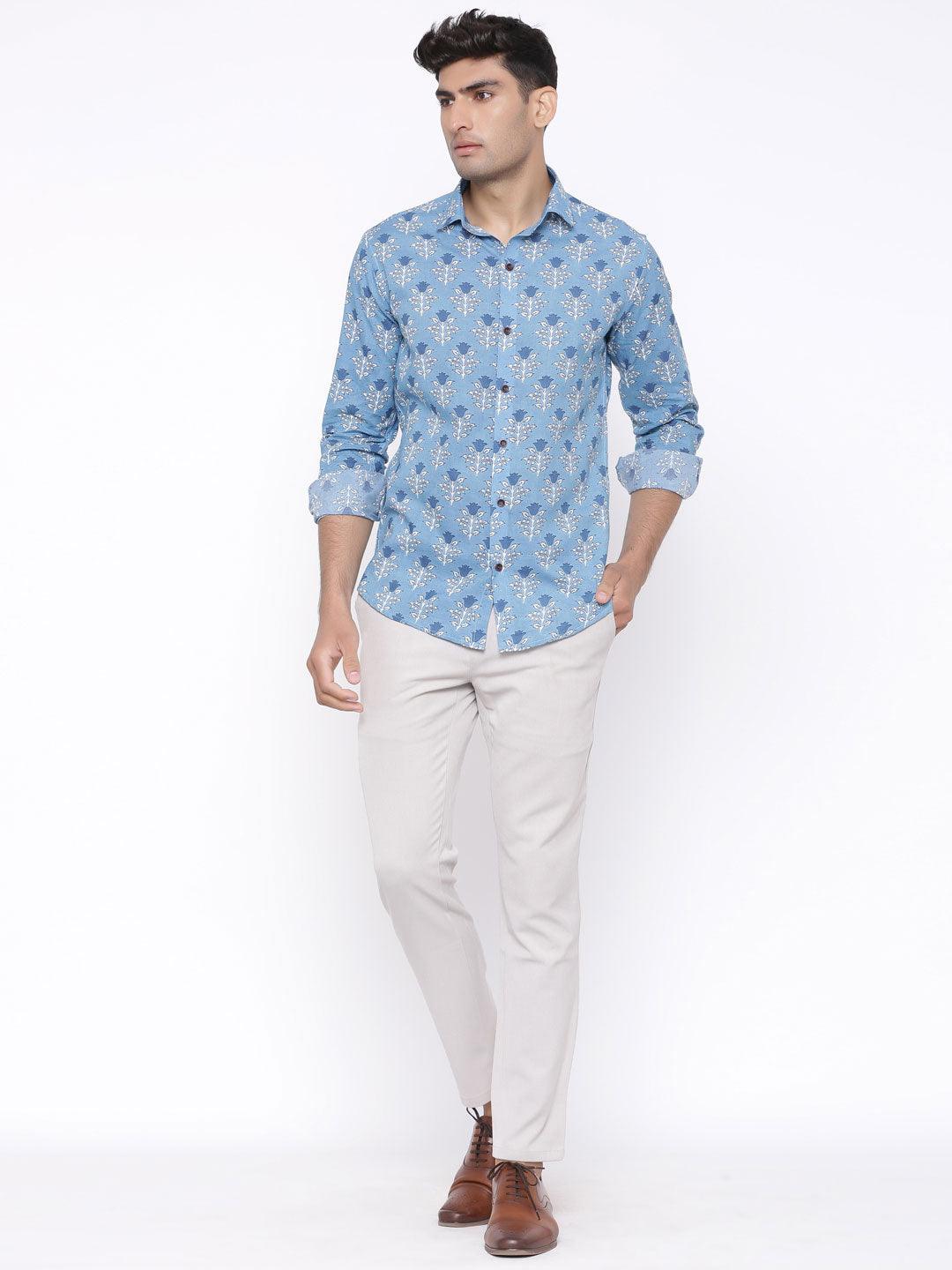 Blue Blossom Printed Cotton Shirt - Image 6