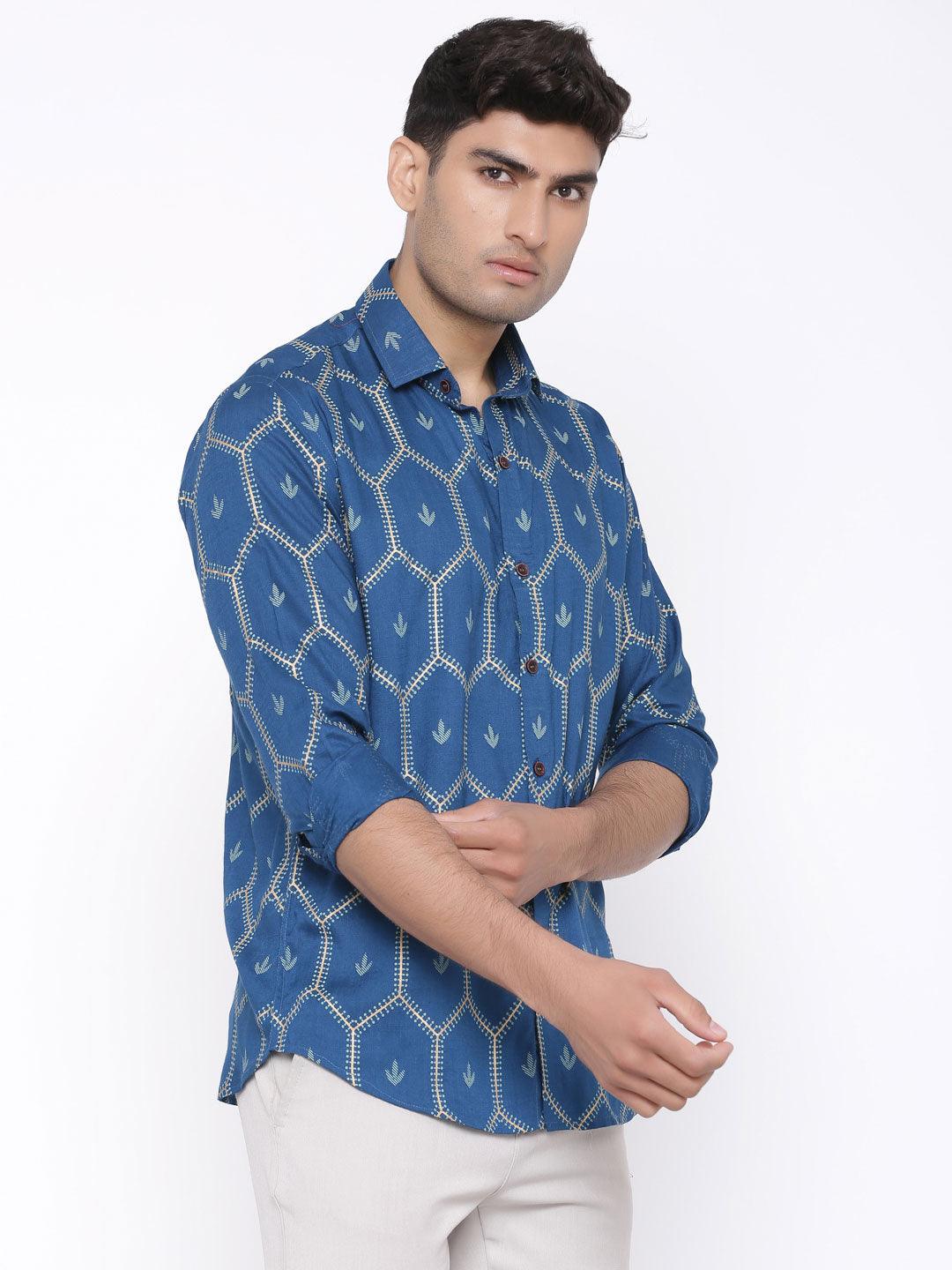 Blue Etnic Motif Printed Shirt - Image 3