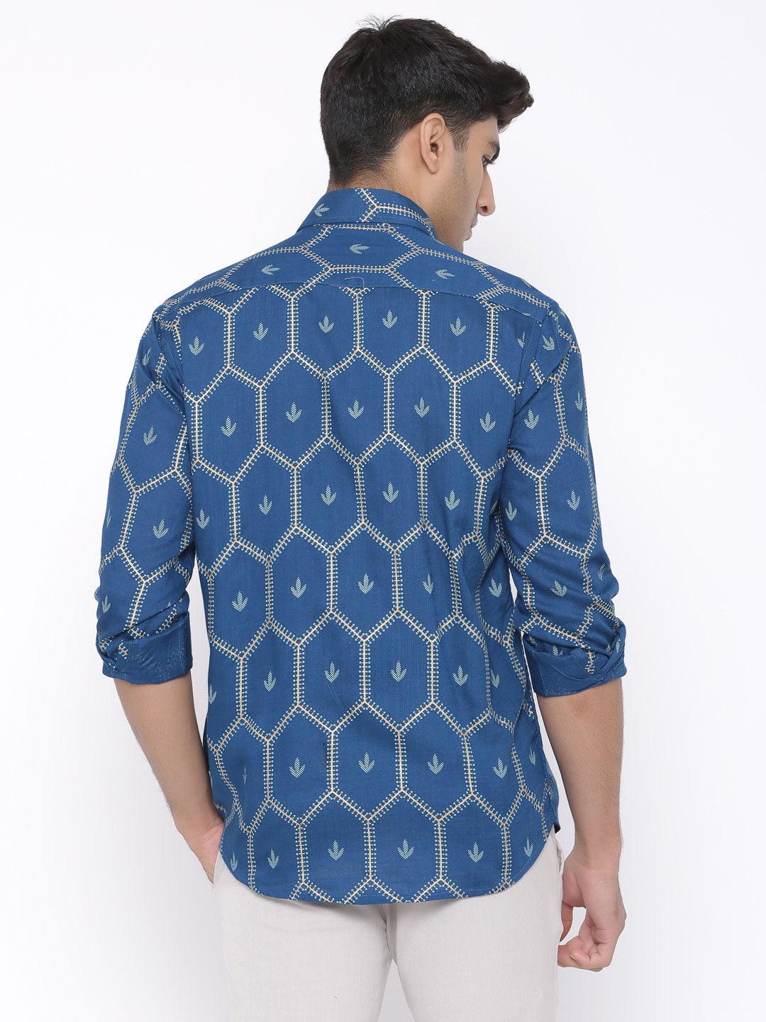 Blue Etnic Motif Printed Shirt - Image 4