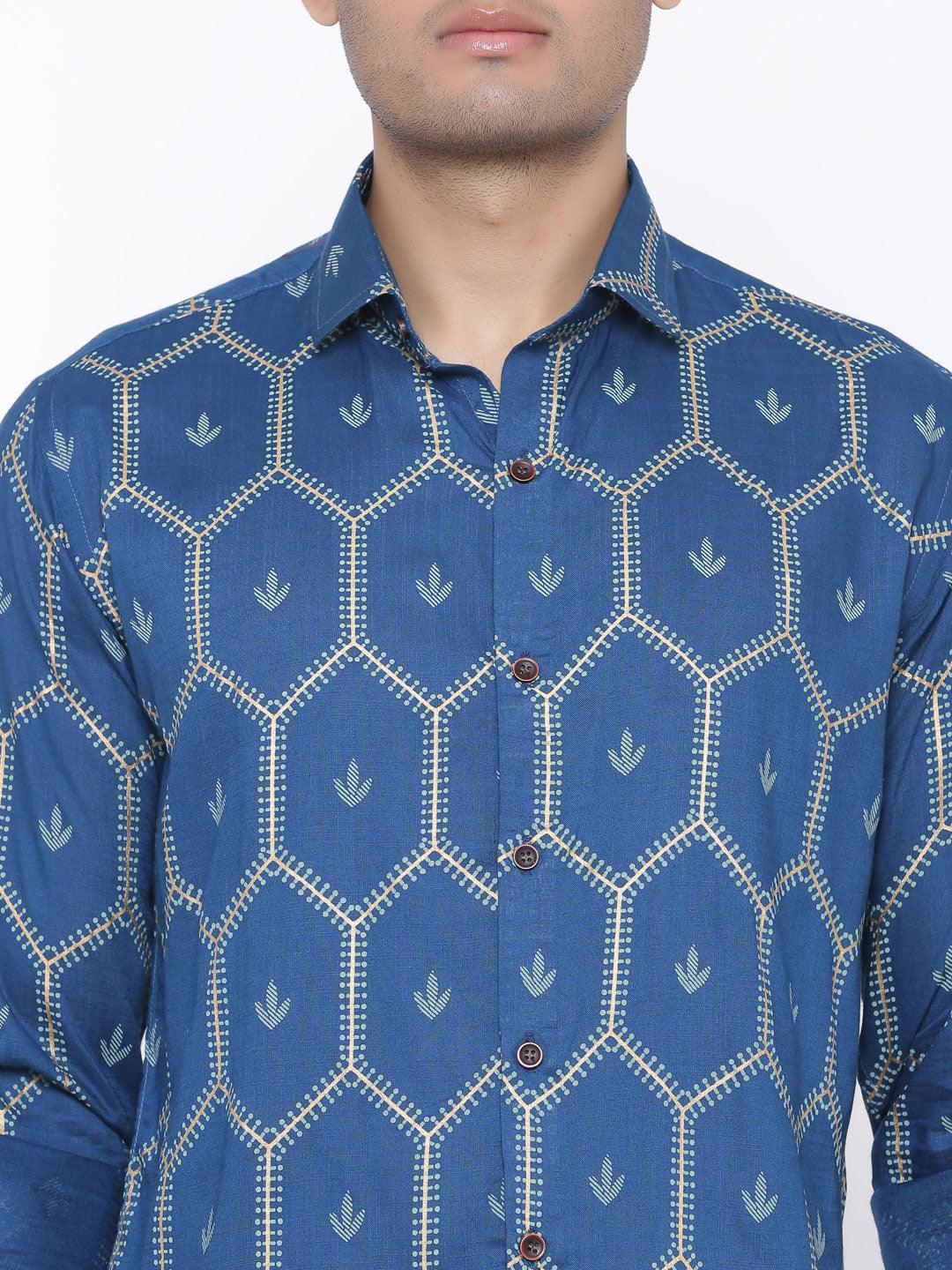 Blue Etnic Motif Printed Shirt - Image 5