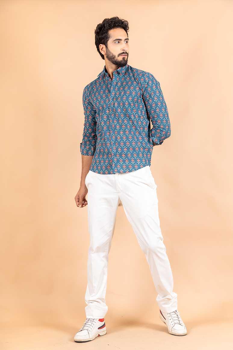 Blue Florescence Cotton Printed Shirt - Image 4