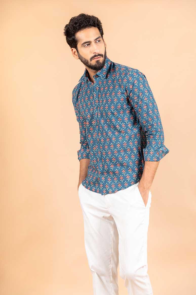 Blue Florescence Cotton Printed Shirt - Image 6