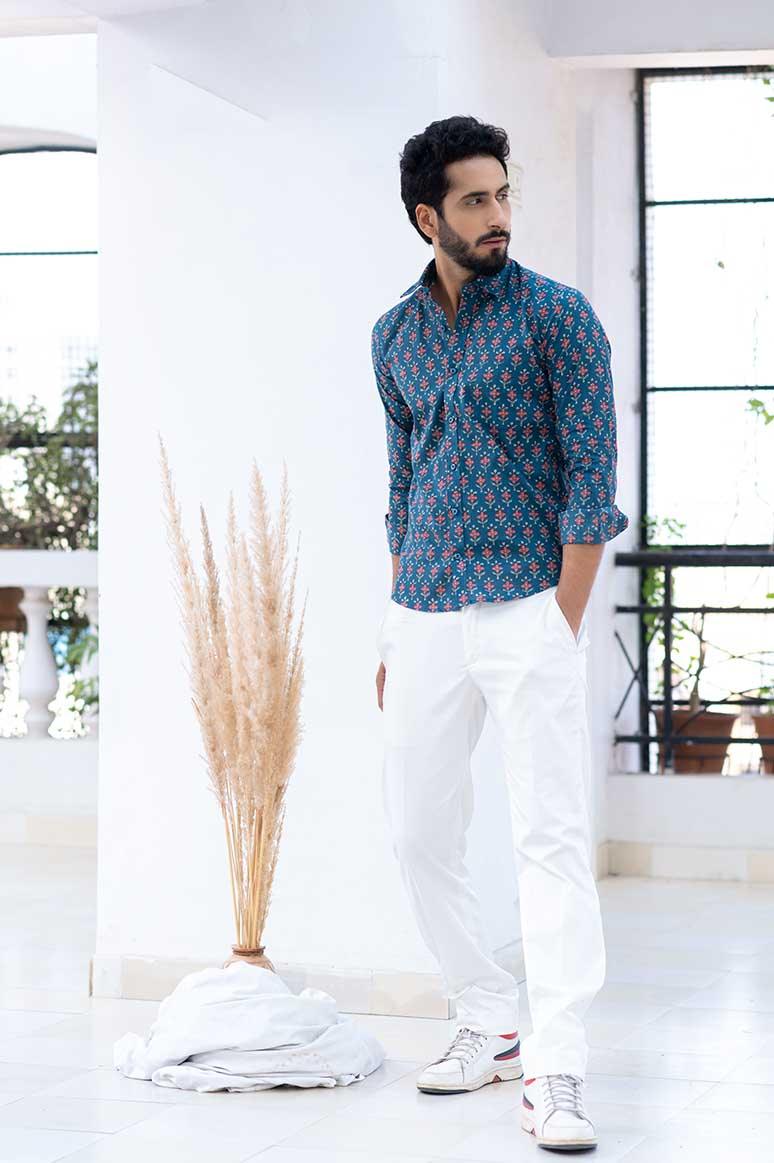 Blue Florescence Cotton Printed Shirt - Image 7