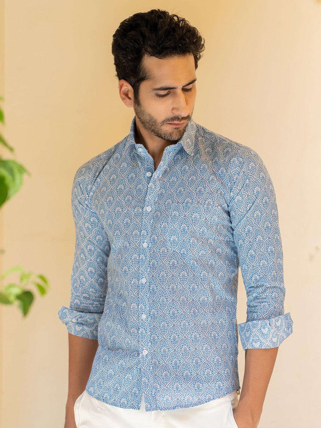Blue Full Sleeve Jaipuri Printed Shirt - Image 3