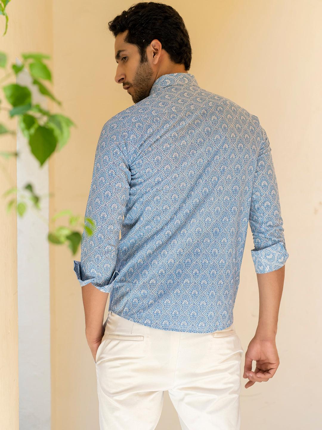 Blue Full Sleeve Jaipuri Printed Shirt - Image 5