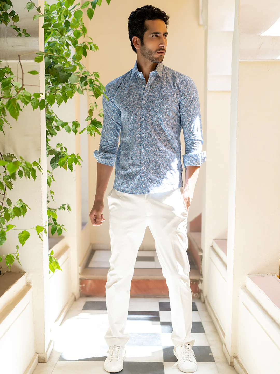 Blue Full Sleeve Jaipuri Printed Shirt - Image 6