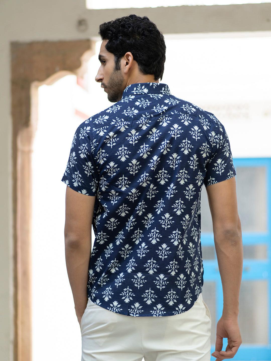 Blue Jaipuri Cotton Half Printed Shirts For Men - Image 5