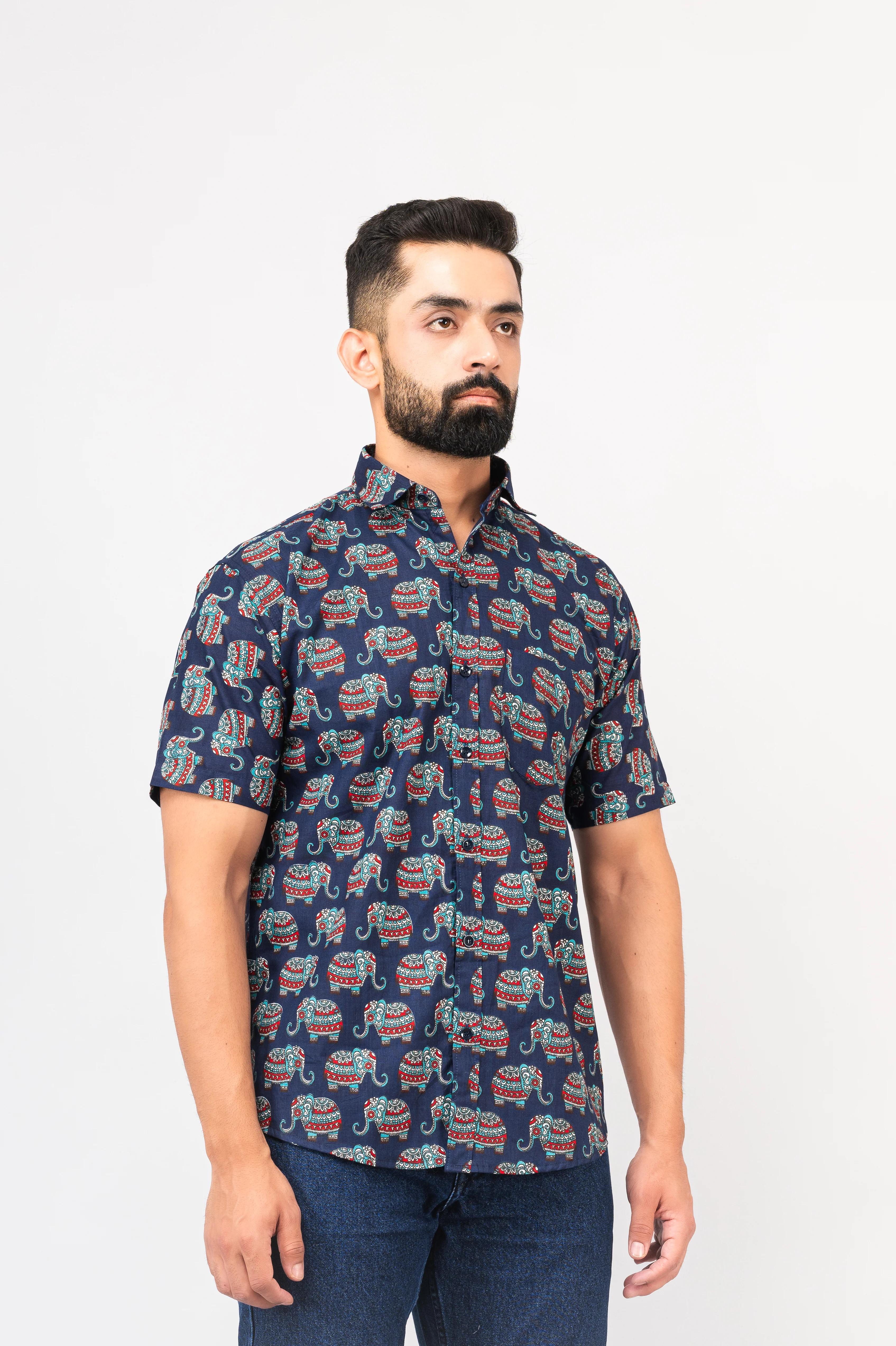 Blue Multi Elephant Print Half Sleeves Shirt - Image 3