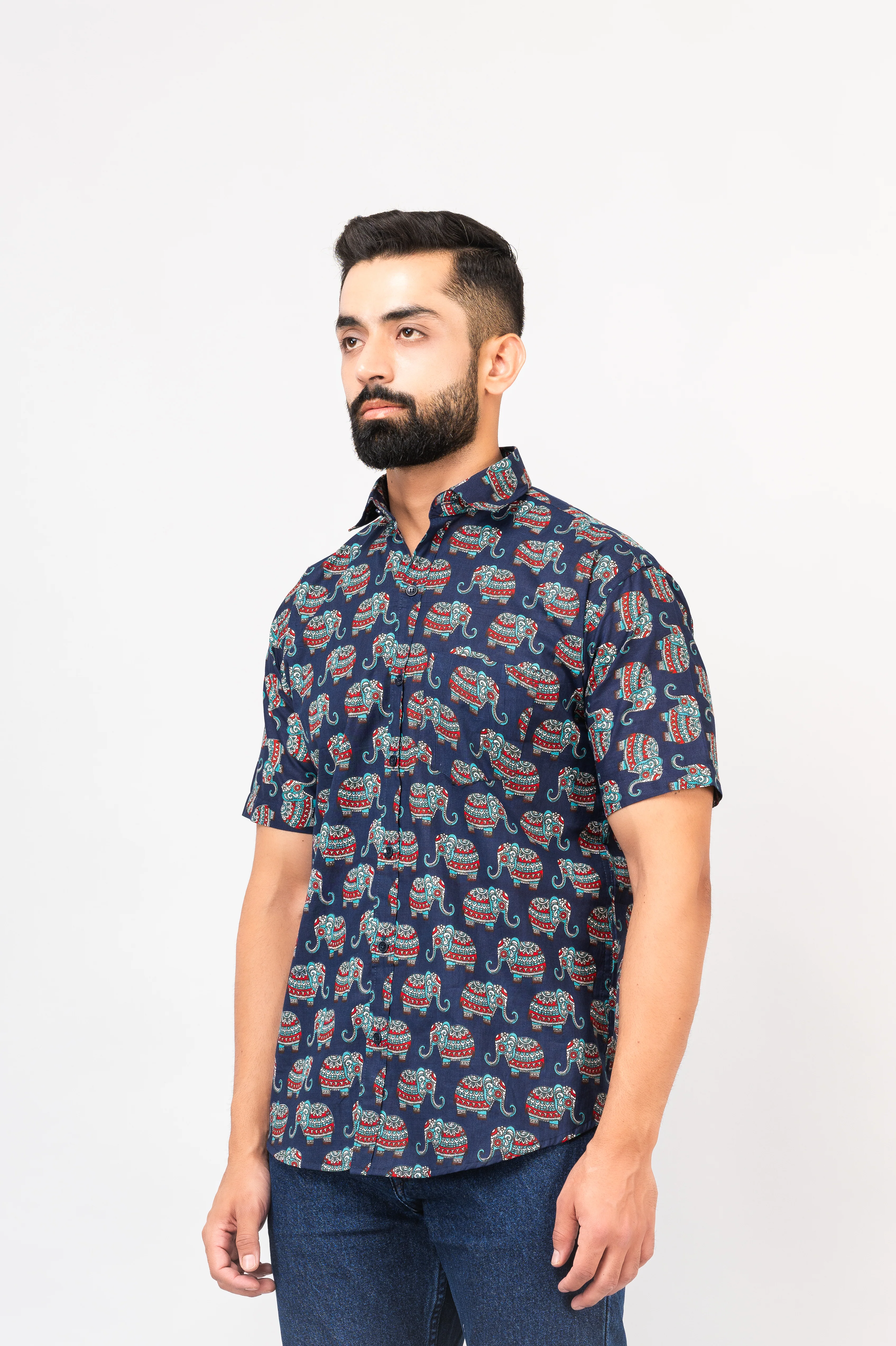 Blue Multi Elephant Print Half Sleeves Shirt - Image 4