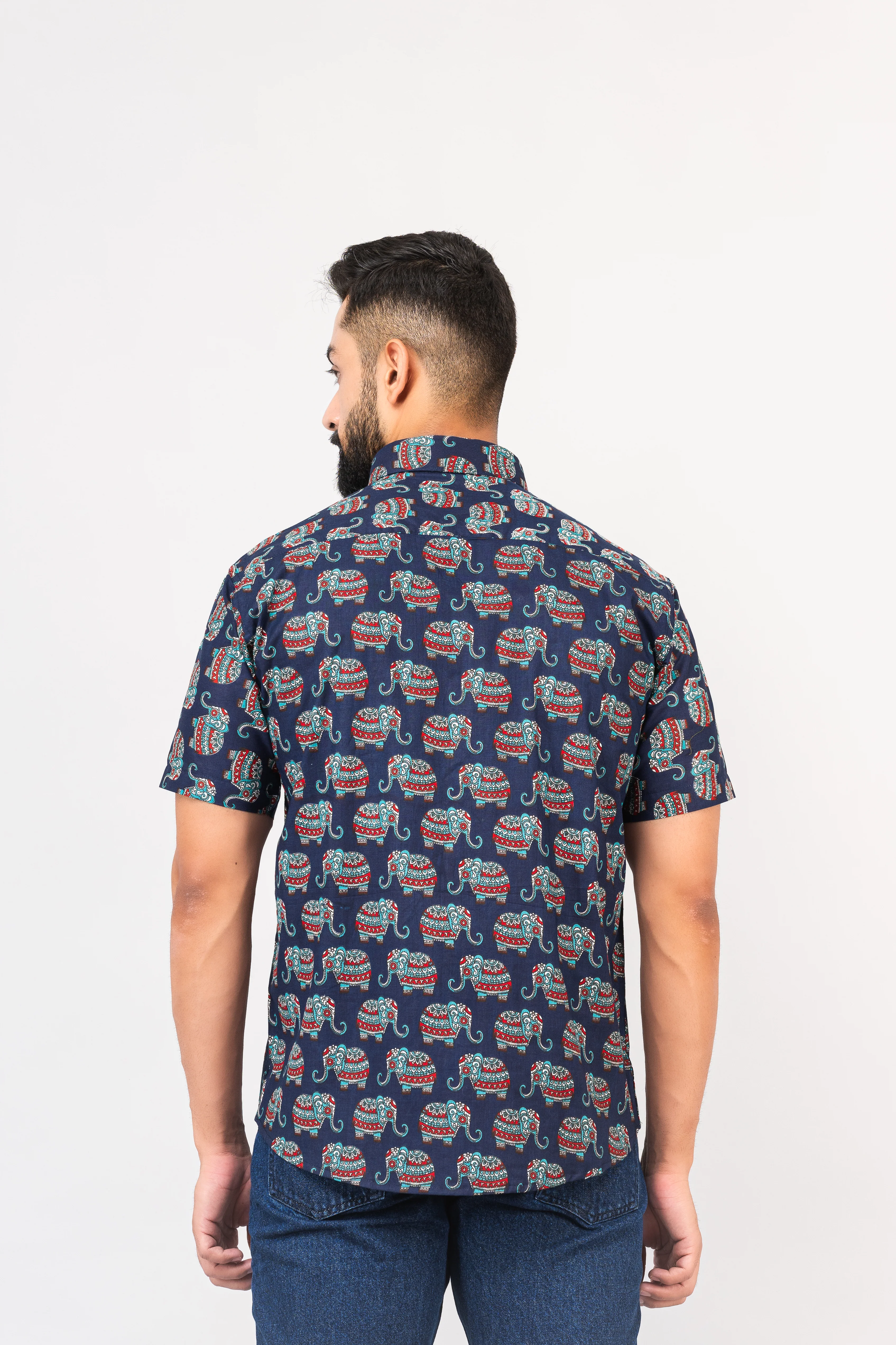 Blue Multi Elephant Print Half Sleeves Shirt - Image 5