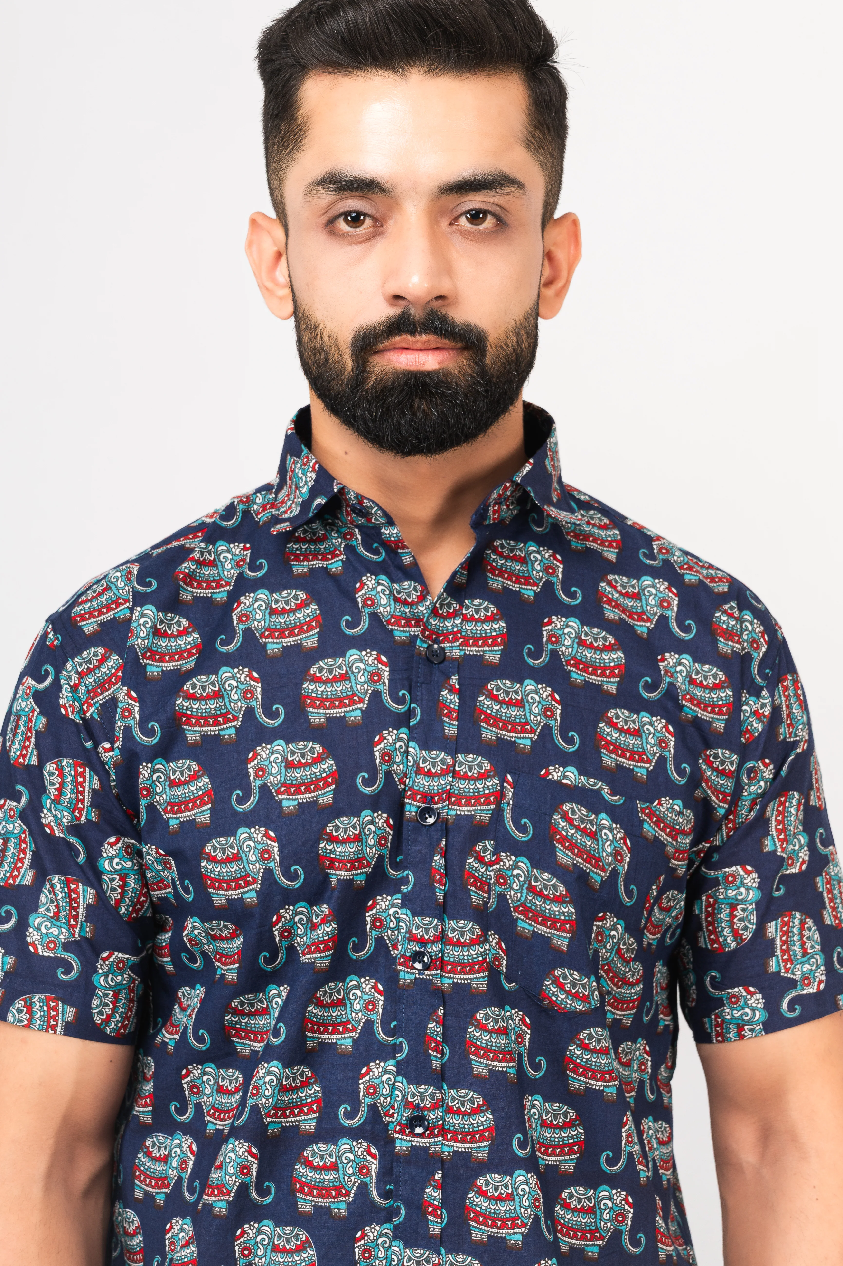 Blue Multi Elephant Print Half Sleeves Shirt - Image 6