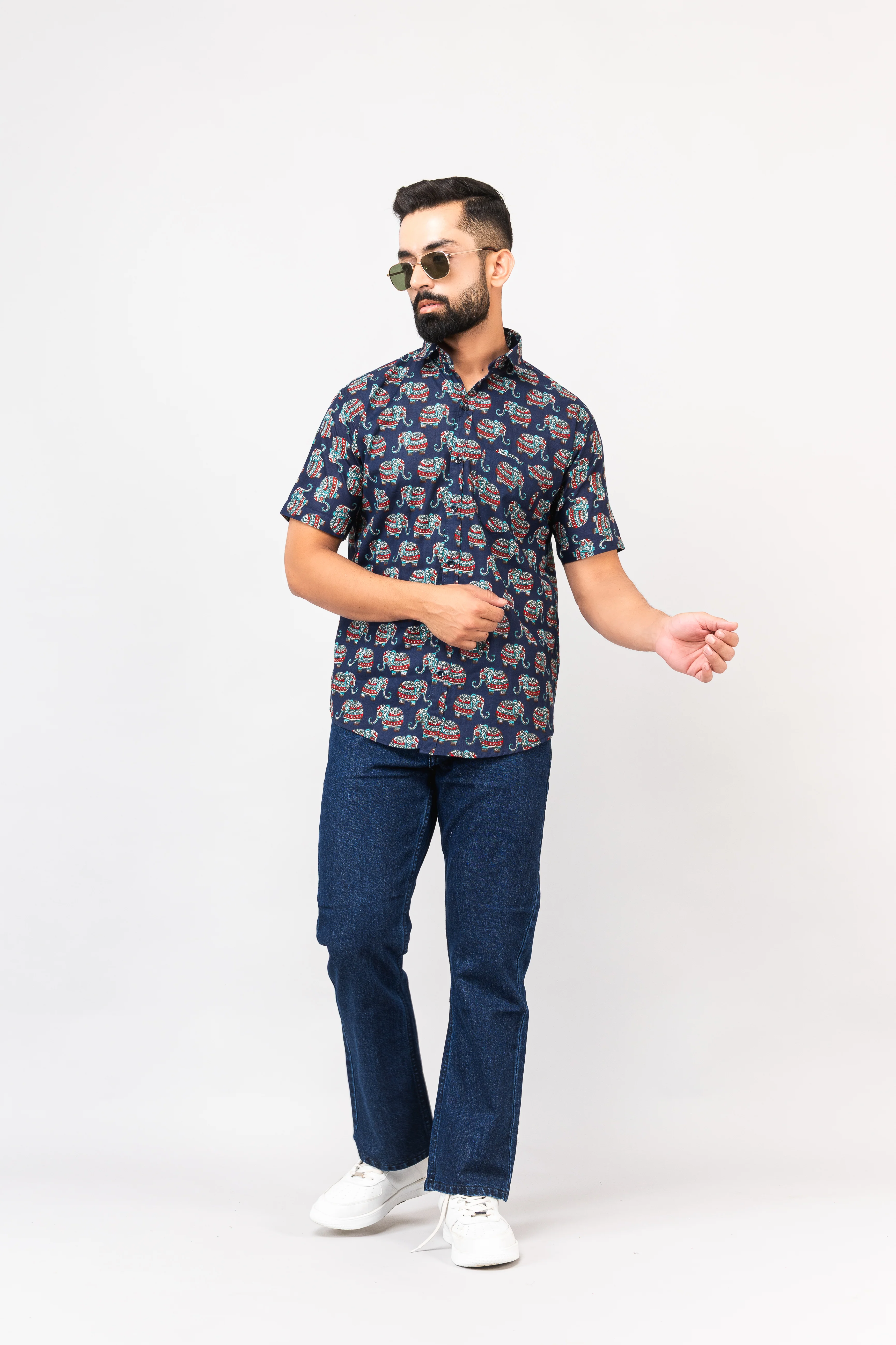 Blue Multi Elephant Print Half Sleeves Shirt - Image 8
